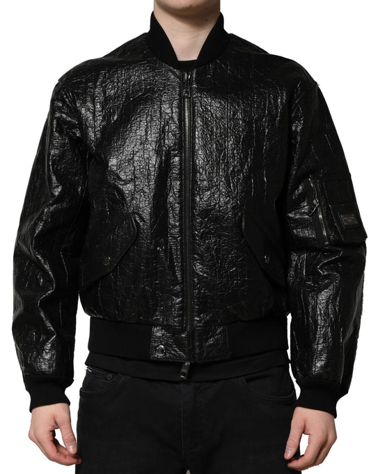 Dolce & Gabbana Black Logo Plaque Bomber Full Zipper Jacket Dolce & Gabbana