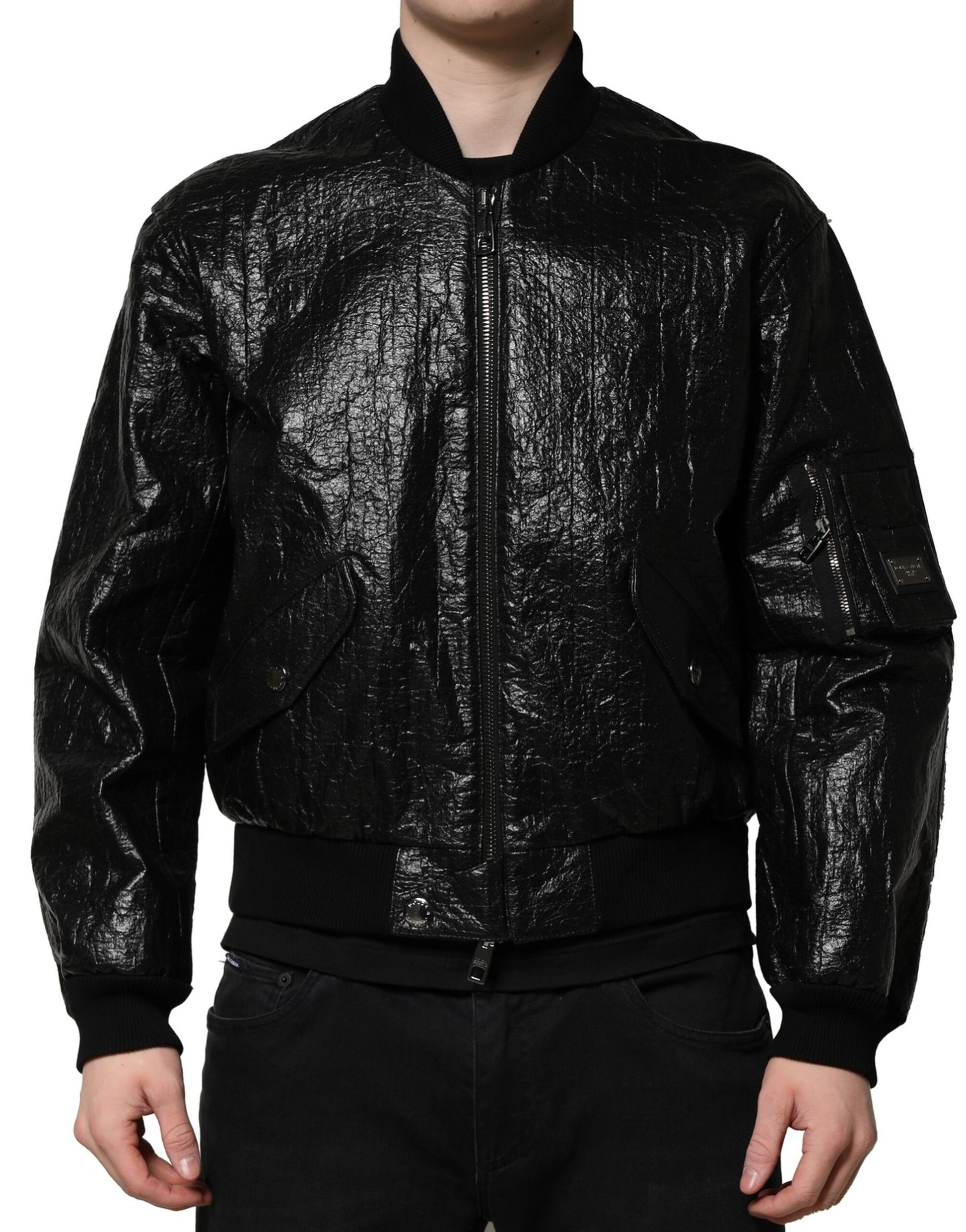 Dolce & Gabbana Black Logo Plaque Bomber Full Zipper Jacket Dolce & Gabbana