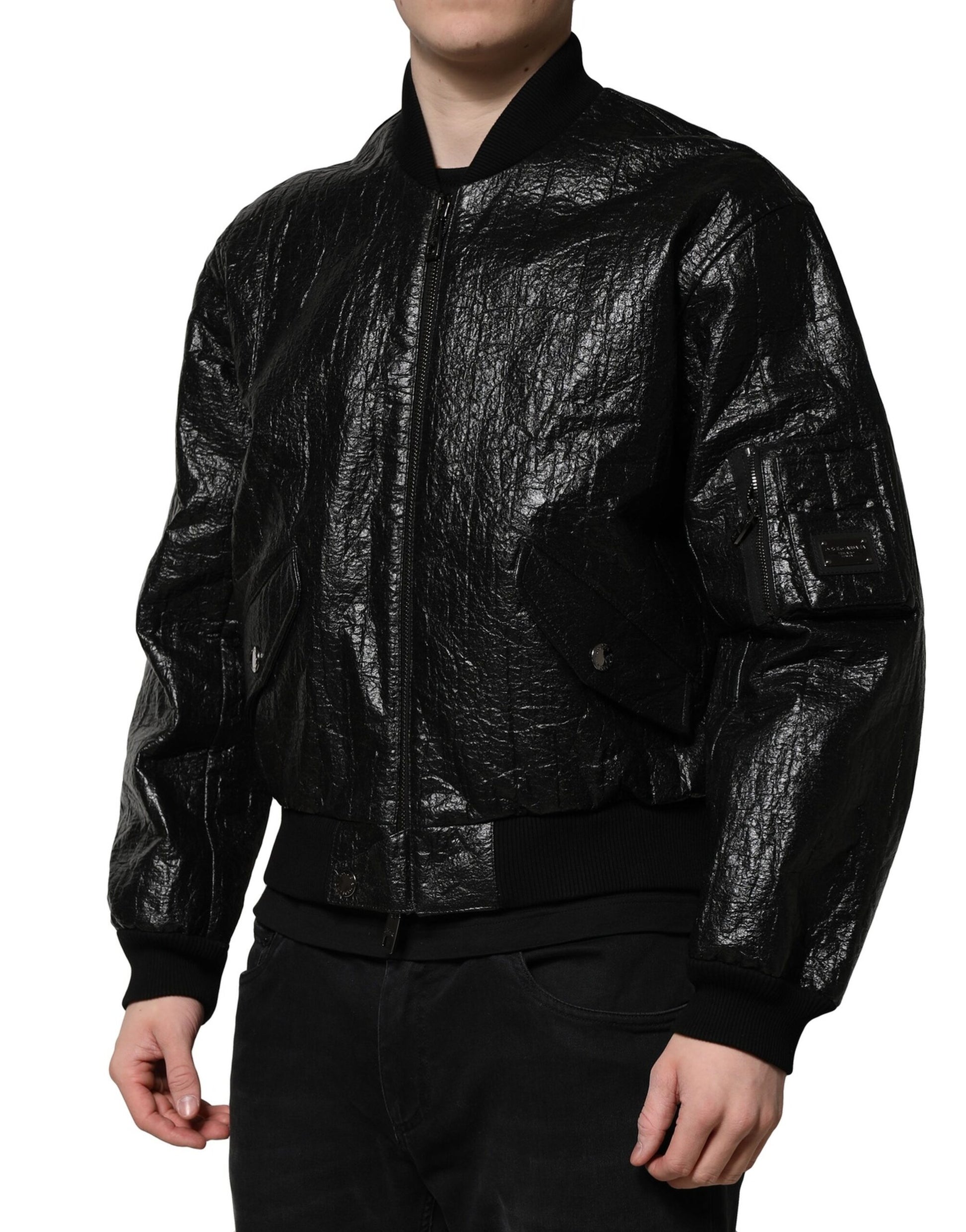Dolce & Gabbana Black Logo Plaque Bomber Full Zipper Jacket Dolce & Gabbana