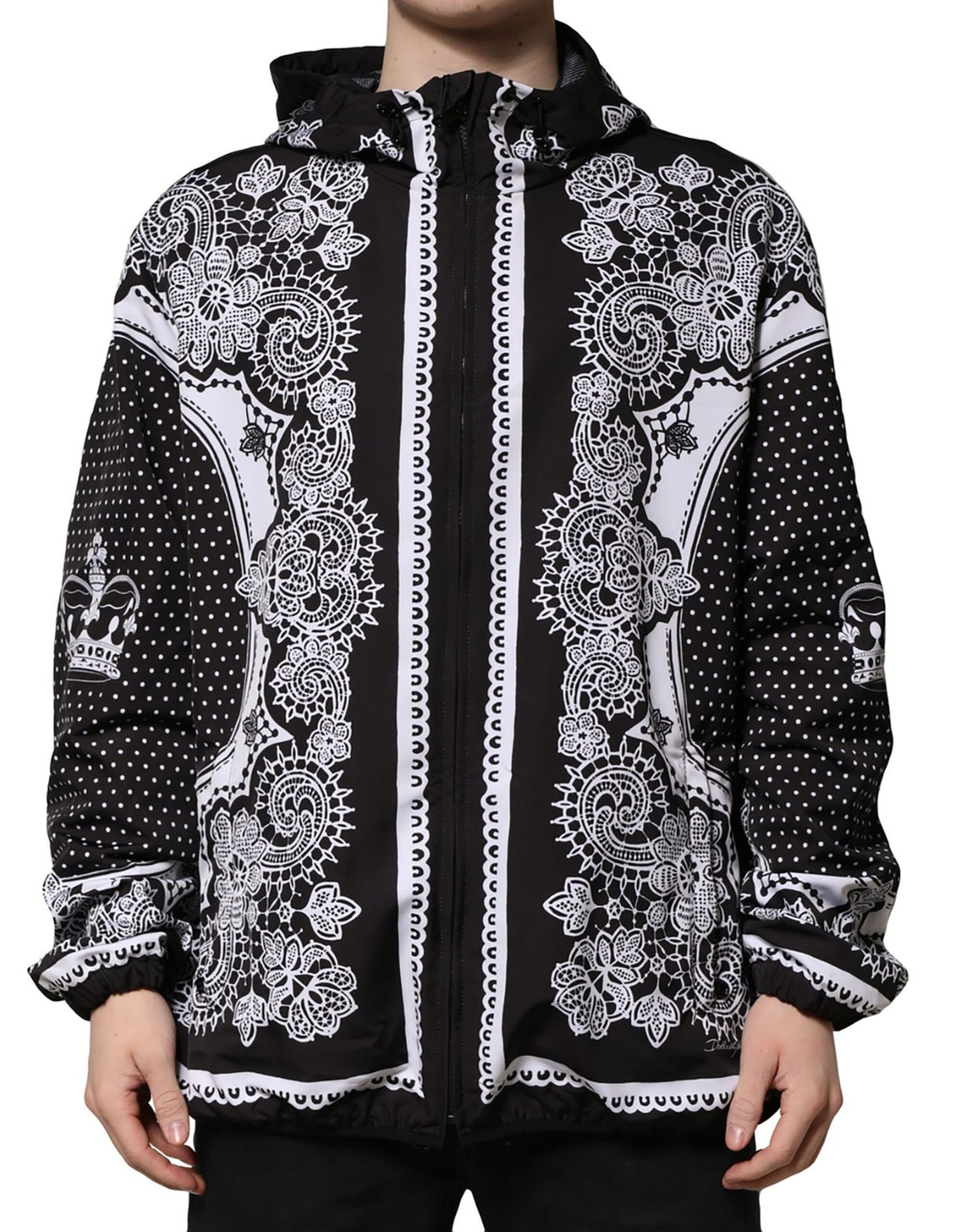 Dolce & Gabbana Black Bandana Print Hooded Bomber Jacket Dolce & Gabbana