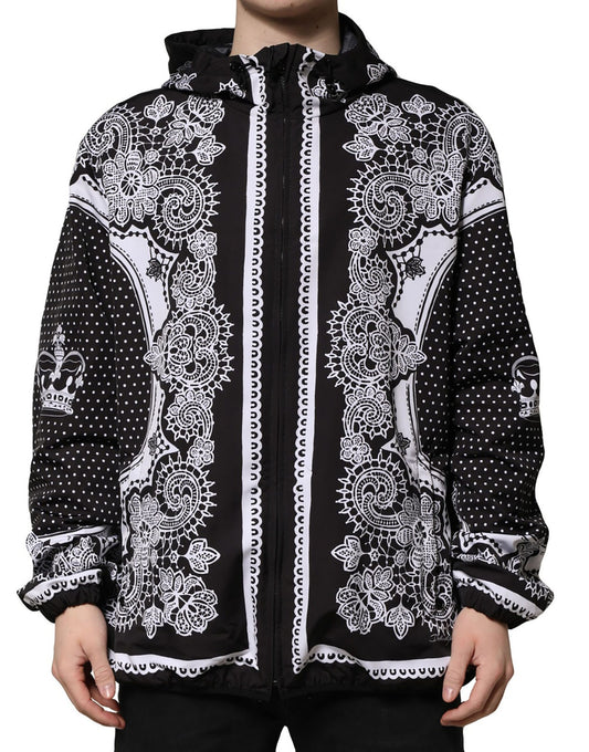 Dolce & Gabbana Black Bandana Print Hooded Bomber Jacket Dolce & Gabbana