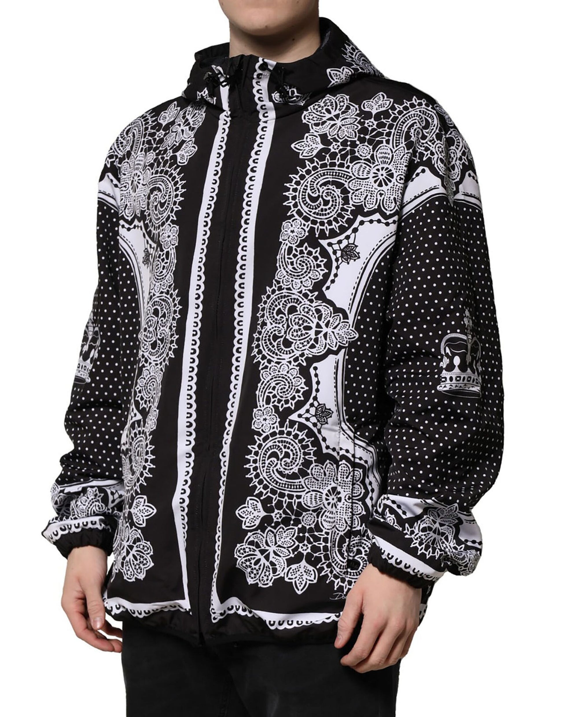 Dolce & Gabbana Black Bandana Print Hooded Bomber Jacket Dolce & Gabbana