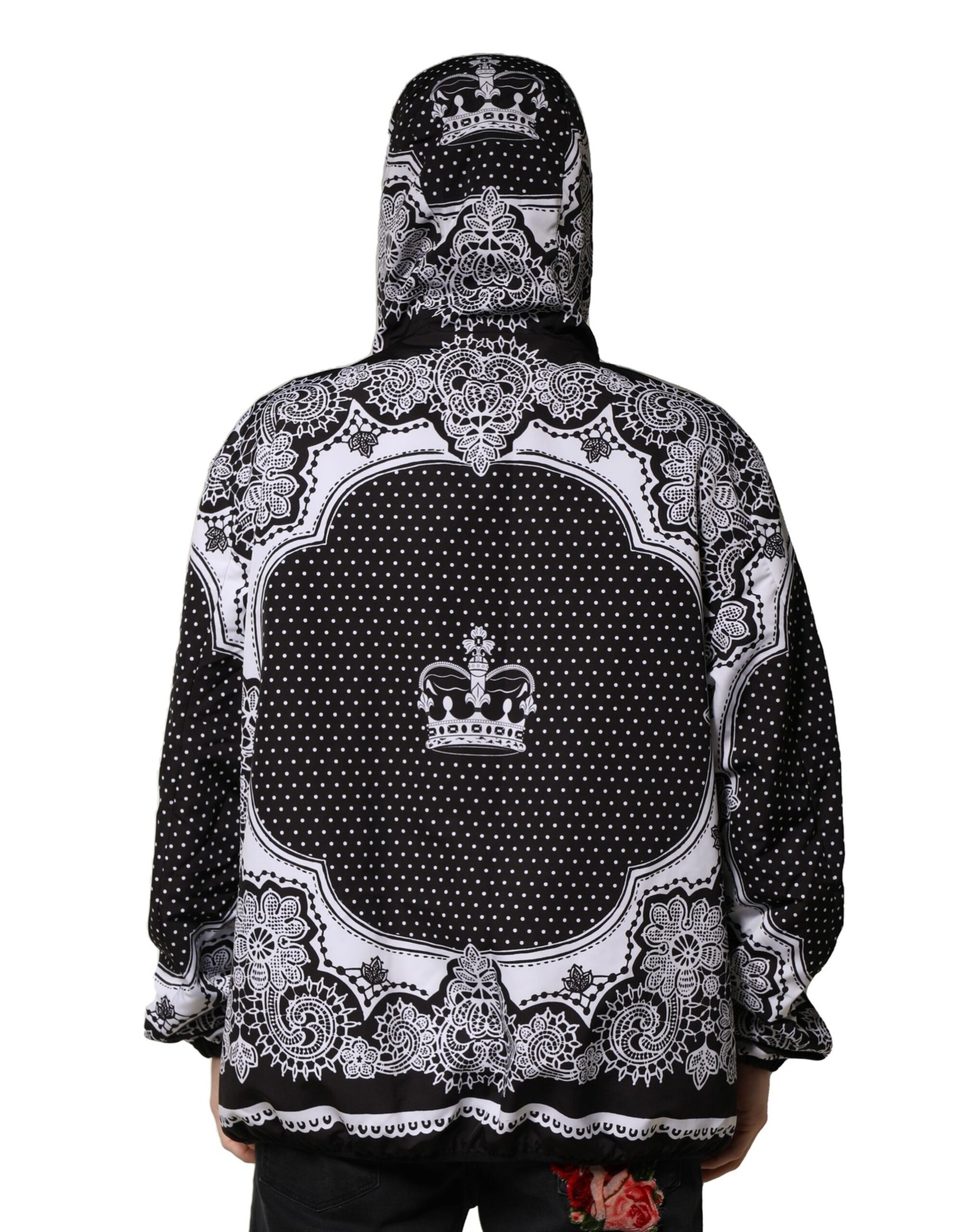 Dolce & Gabbana Black Bandana Print Hooded Bomber Jacket Dolce & Gabbana