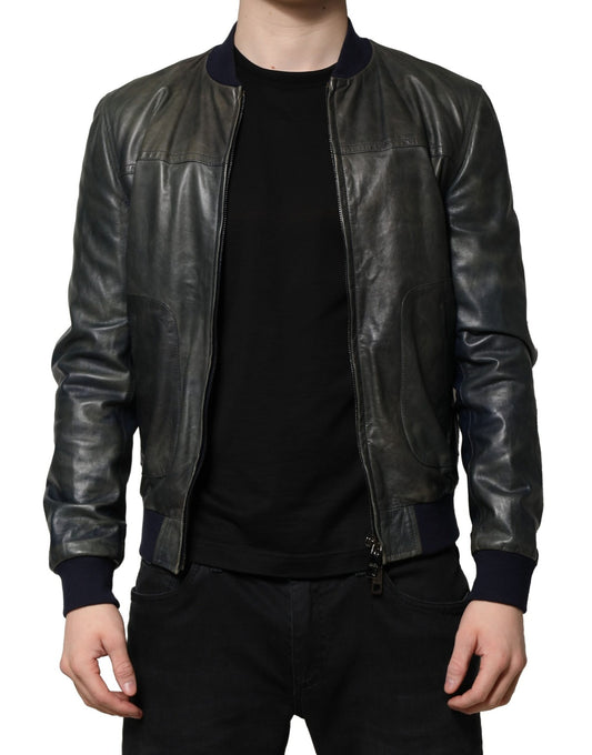 Dolce & Gabbana Black Lambskin Leather Biker Full Zip Jacket Dolce & Gabbana