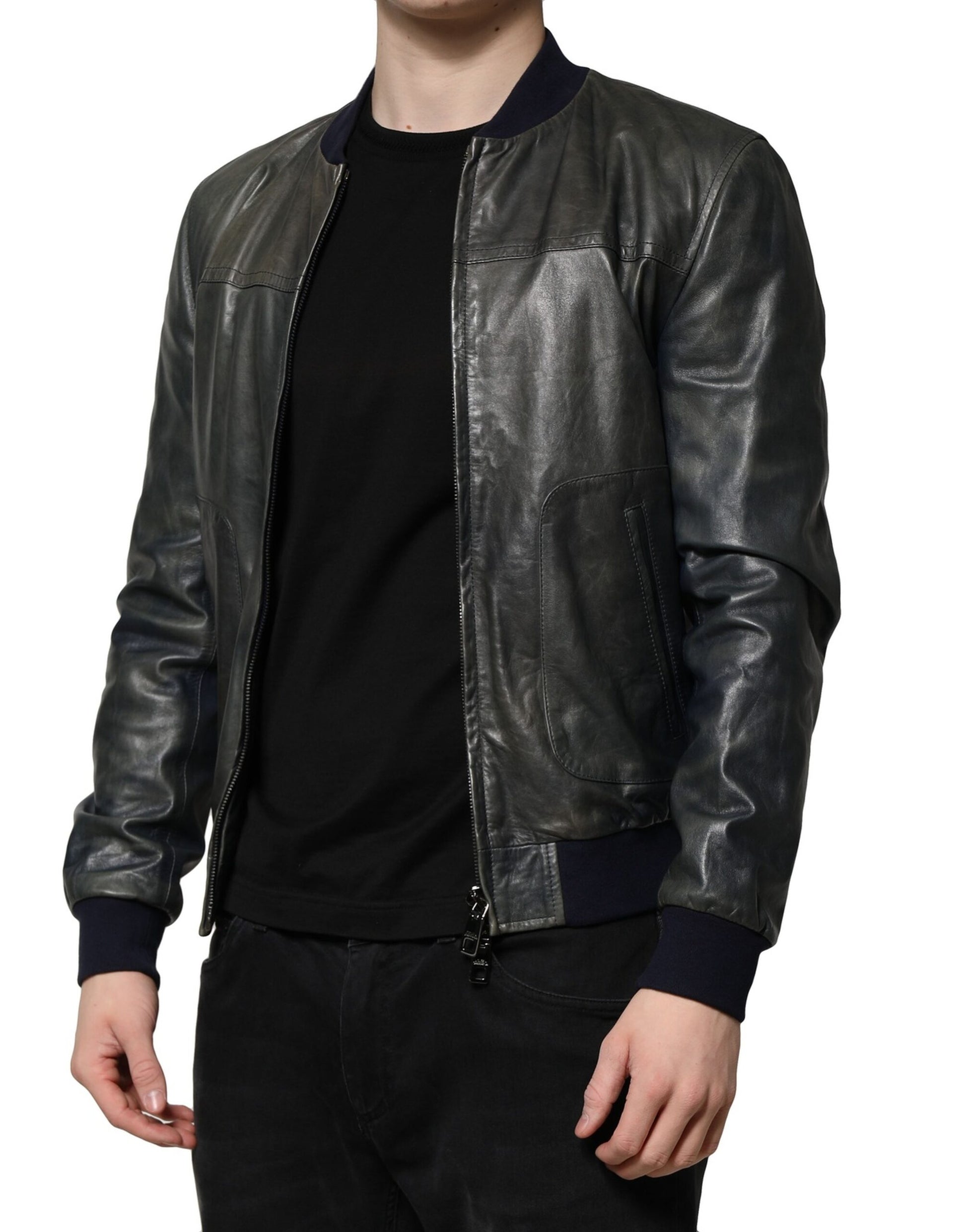 Dolce & Gabbana Black Lambskin Leather Biker Full Zip Jacket Dolce & Gabbana