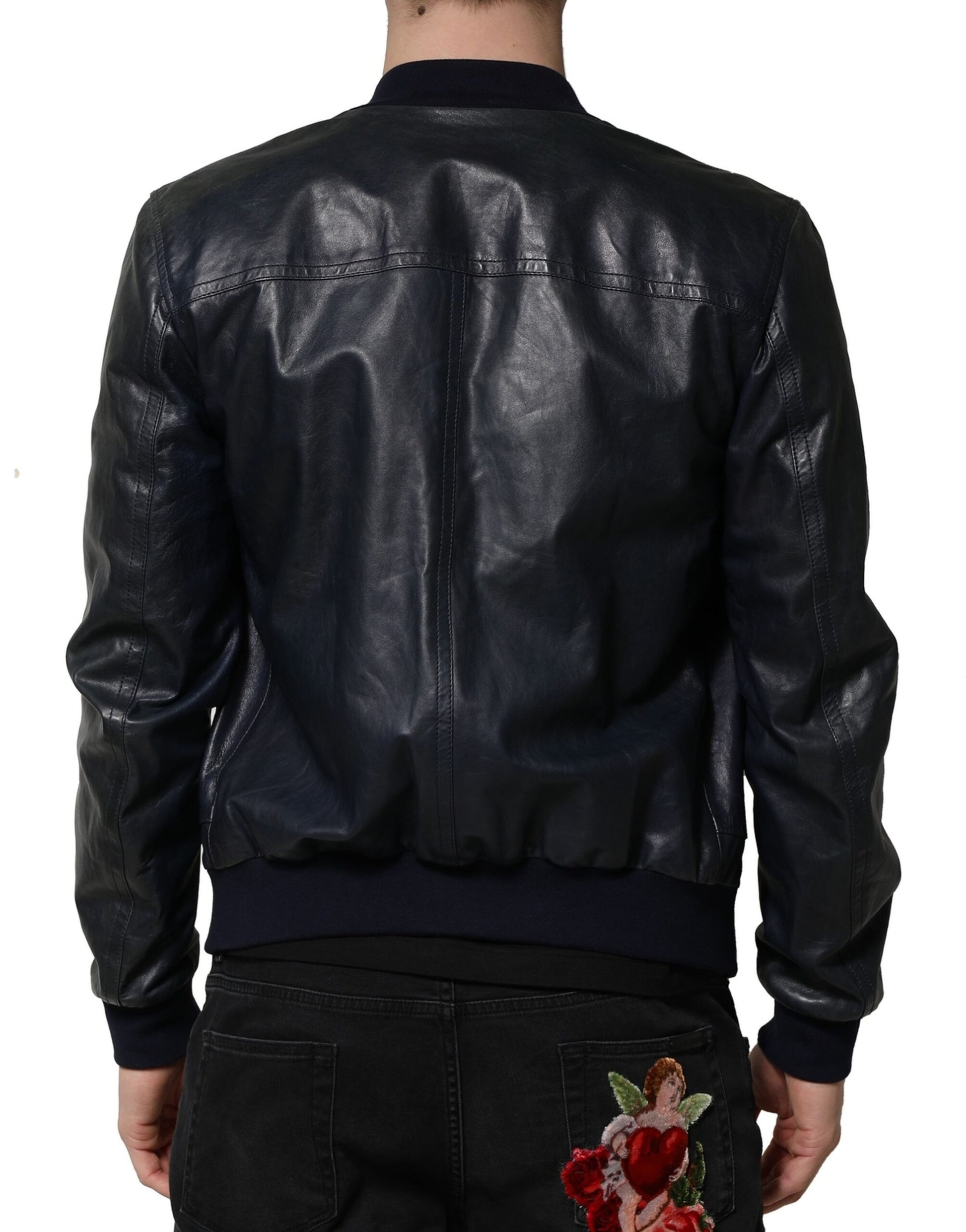 Dolce & Gabbana Black Lambskin Leather Biker Full Zip Jacket Dolce & Gabbana