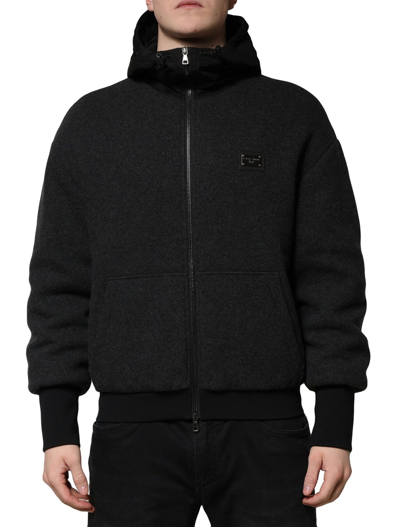 Dolce & Gabbana Black DG Logo Plaque Hooded Bomber Jacket Dolce & Gabbana