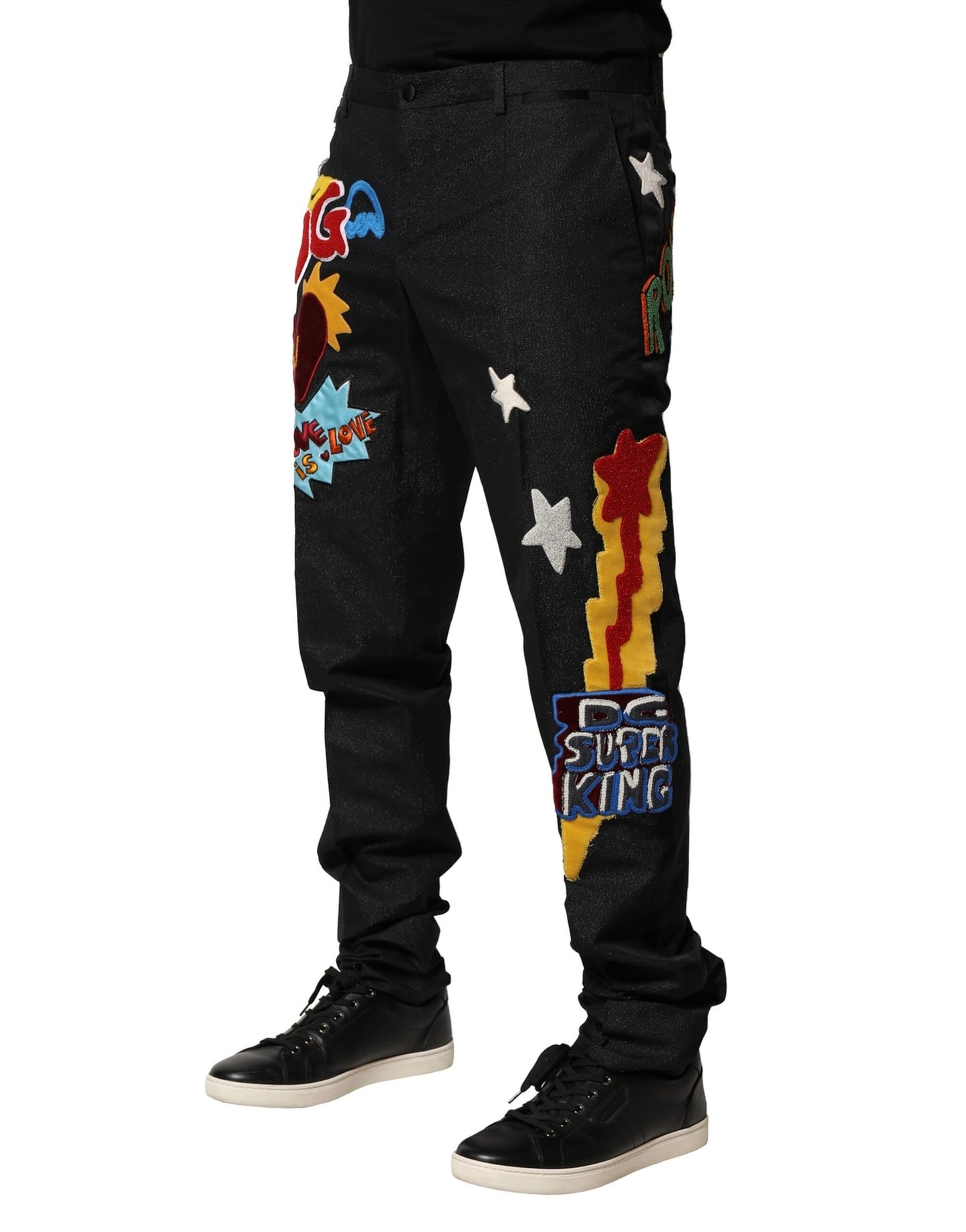 Dolce & Gabbana Black Graphic Embroidery Men Pants Dolce & Gabbana