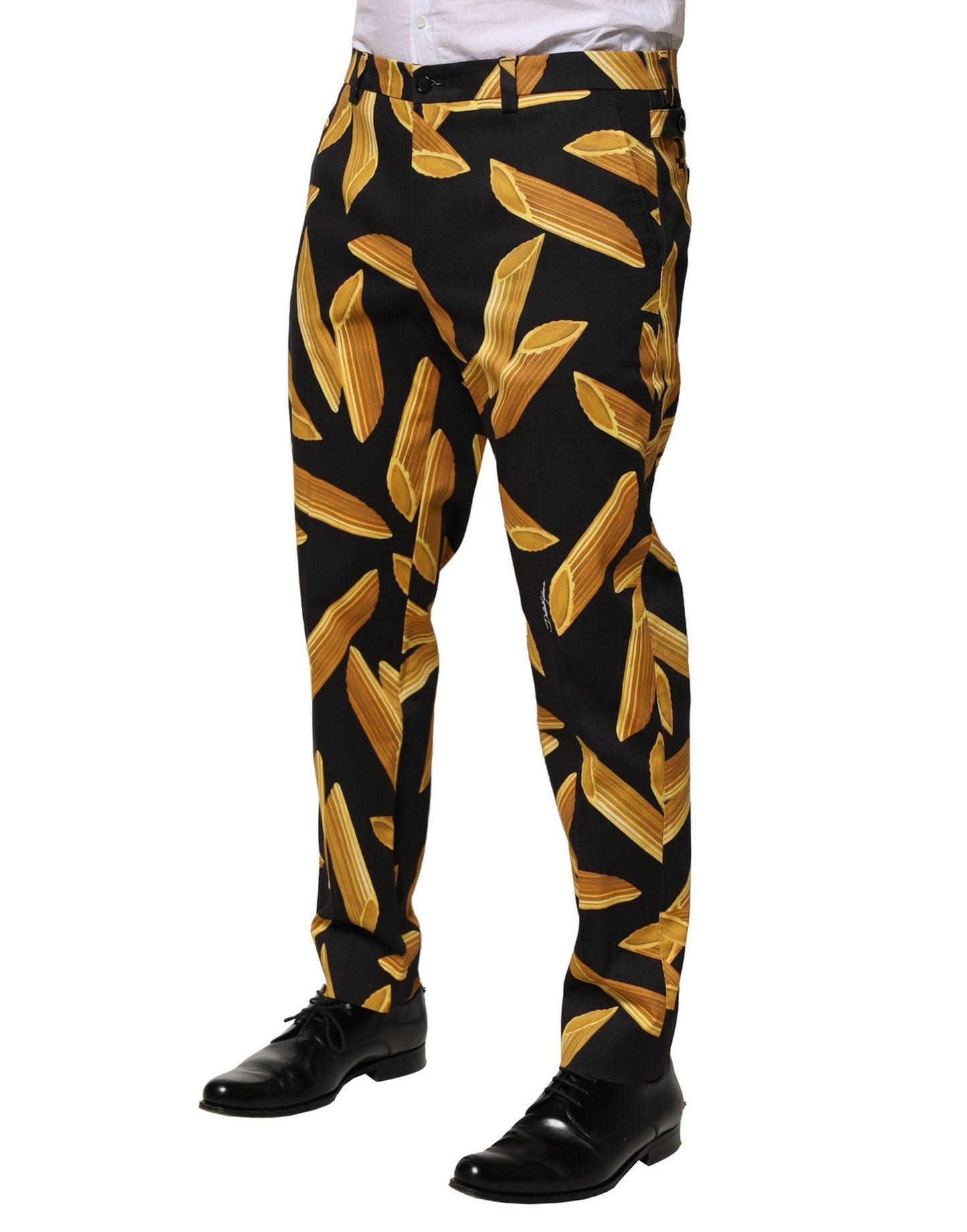 Dolce & Gabbana Black Pasta Print Tapered Men Pants Dolce & Gabbana