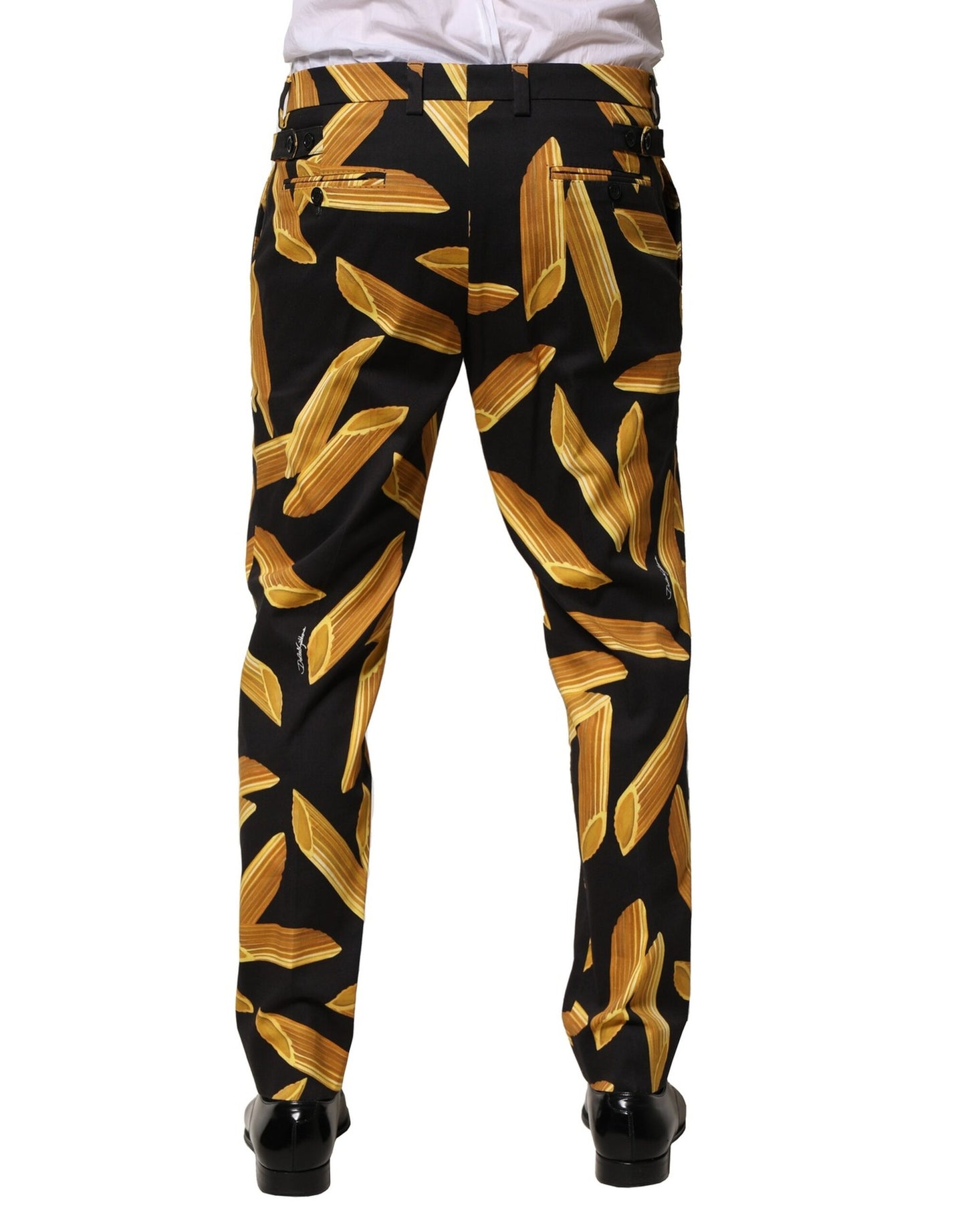 Dolce & Gabbana Black Pasta Print Tapered Men Pants Dolce & Gabbana