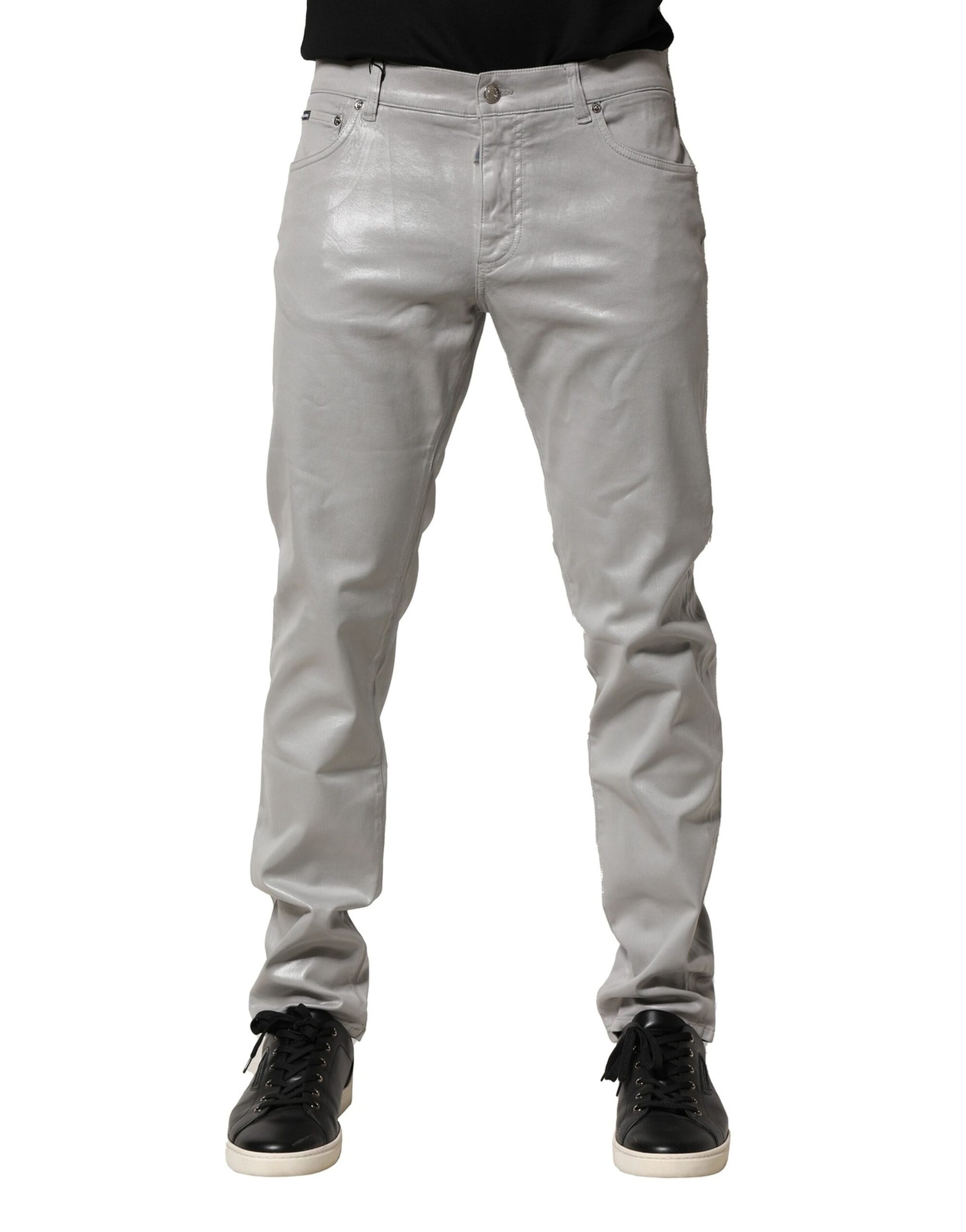Dolce & Gabbana Silver Cotton Stretch Slim Denim Jeans Dolce & Gabbana