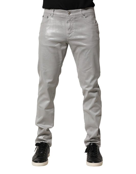 Dolce & Gabbana Silver Cotton Stretch Slim Denim Jeans Dolce & Gabbana