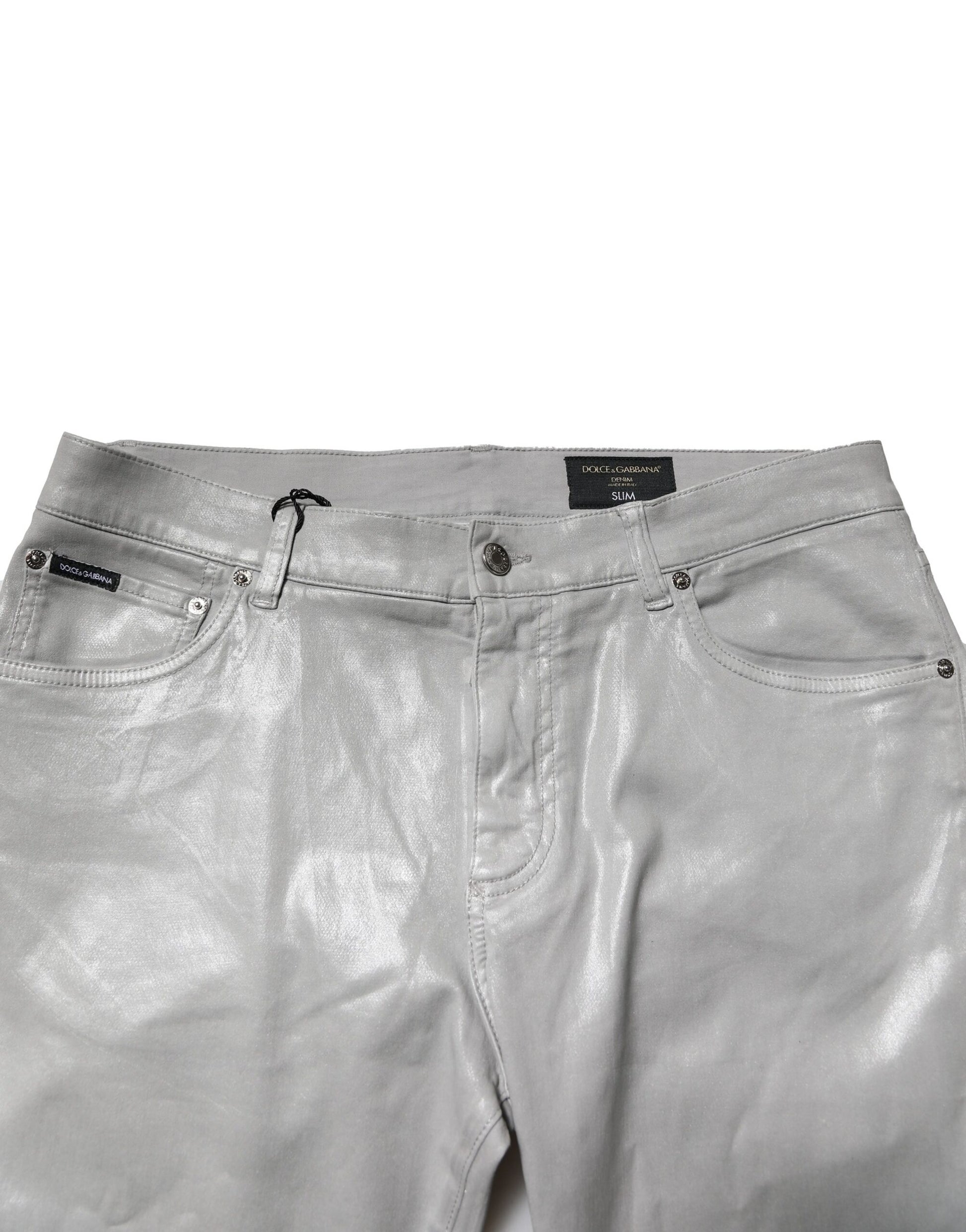 Dolce & Gabbana Silver Cotton Stretch Slim Denim Jeans Dolce & Gabbana