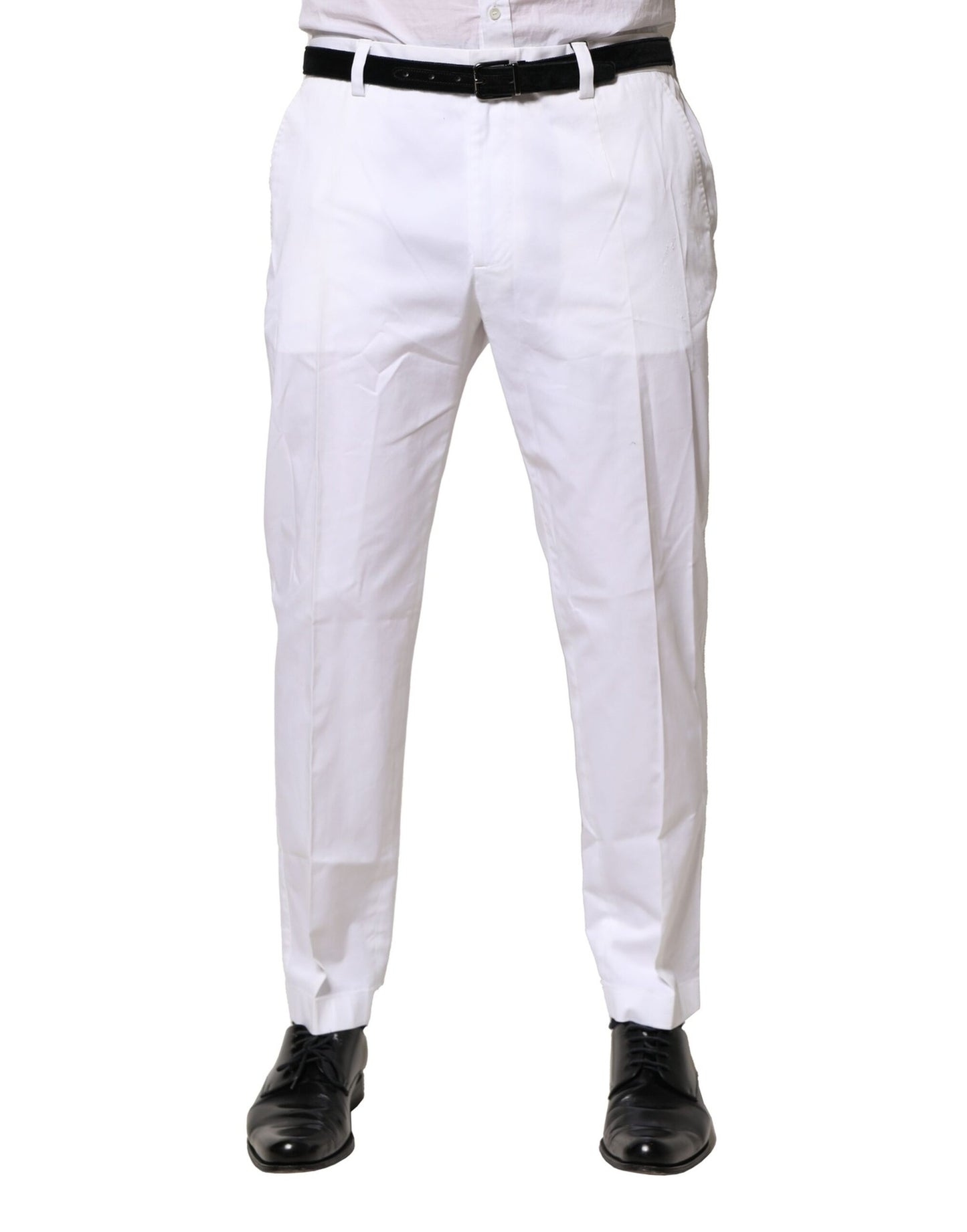Dolce & Gabbana White Cotton Dress Slim Formal Pants Dolce & Gabbana