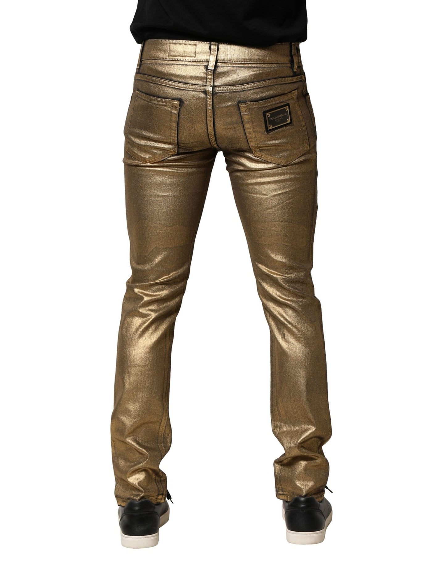 Dolce & Gabbana Gold Tattered Cotton Stretch Slim Denim Jeans Dolce & Gabbana