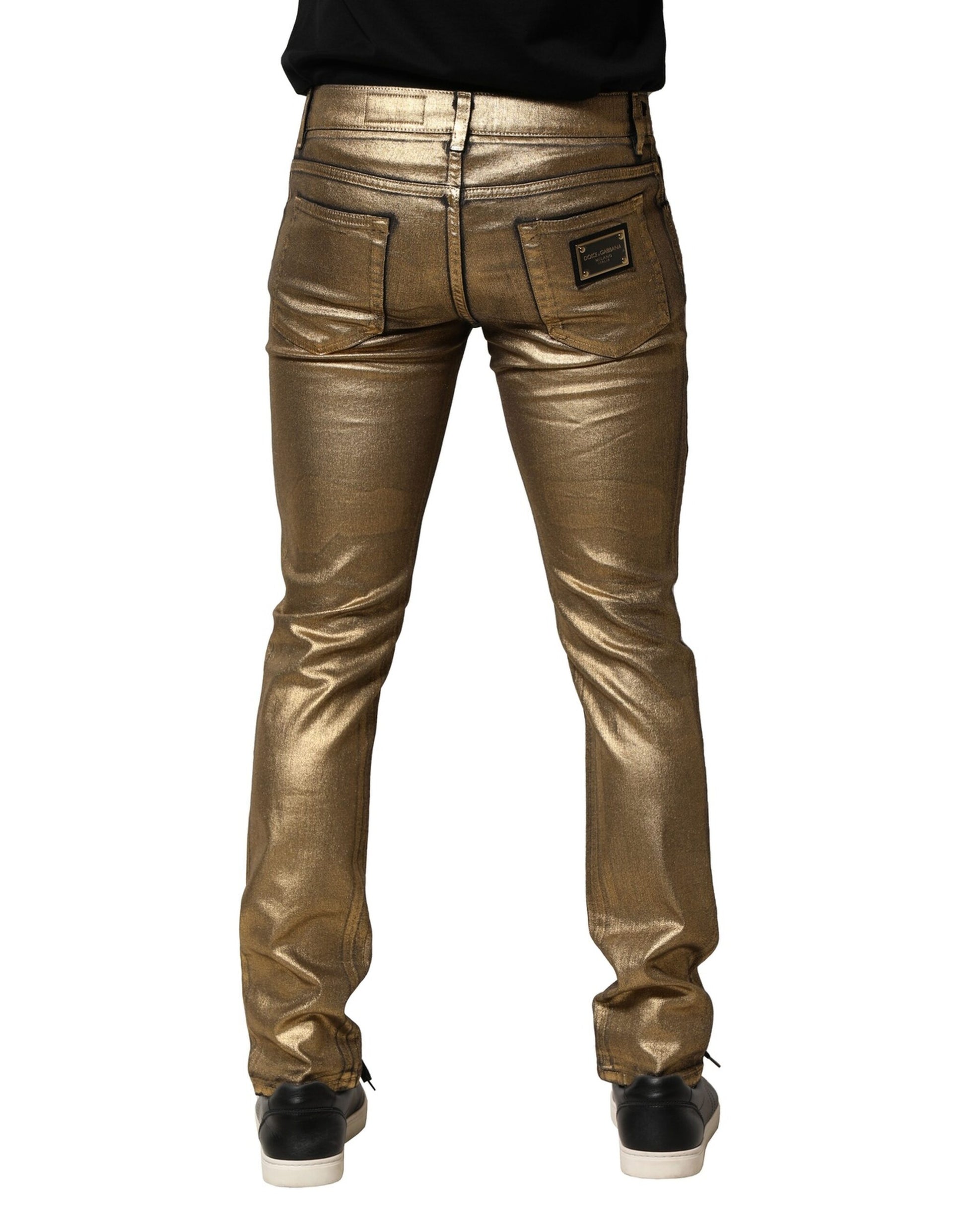Dolce & Gabbana Gold Tattered Cotton Stretch Slim Denim Jeans Dolce & Gabbana