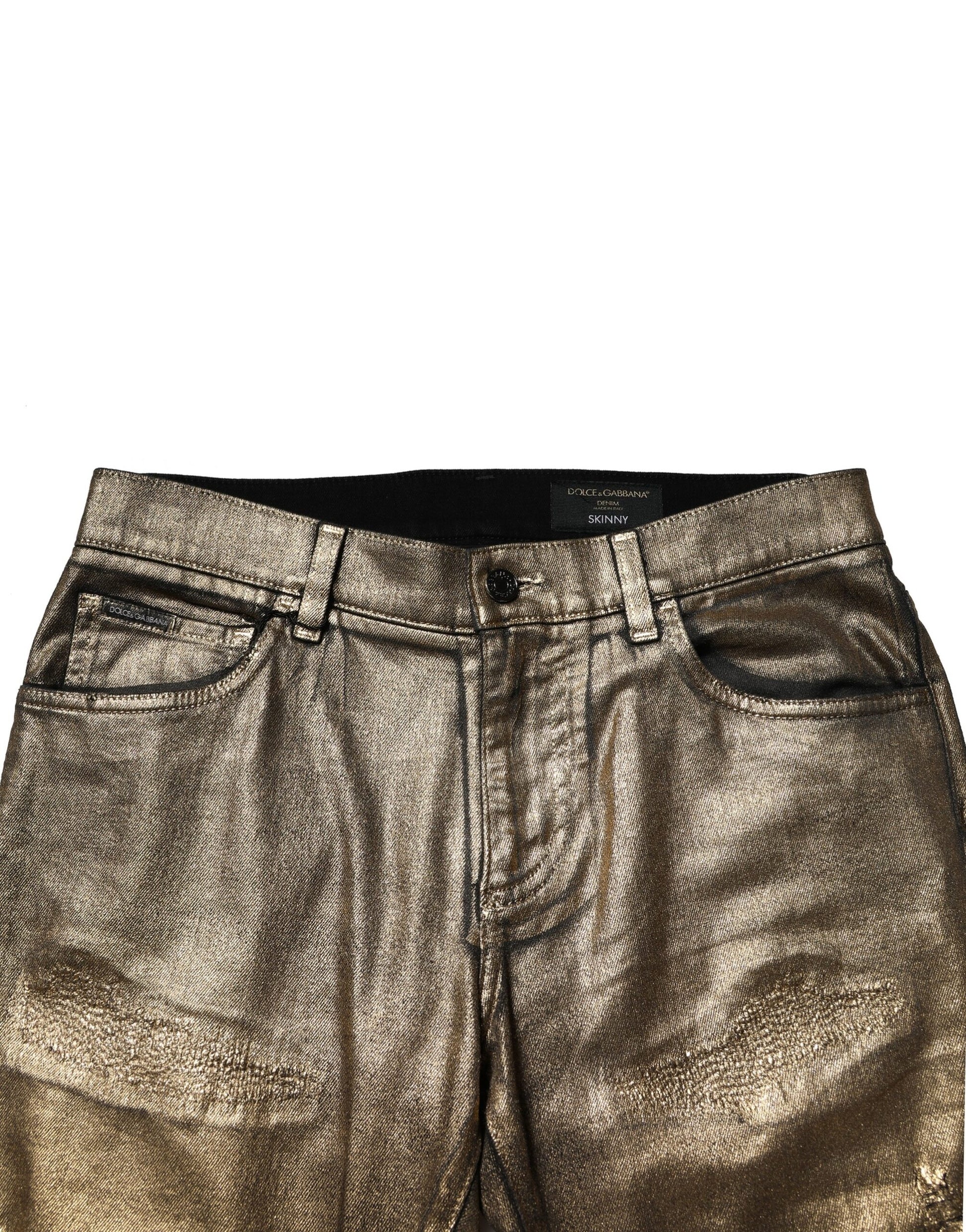 Dolce & Gabbana Gold Tattered Cotton Stretch Slim Denim Jeans Dolce & Gabbana