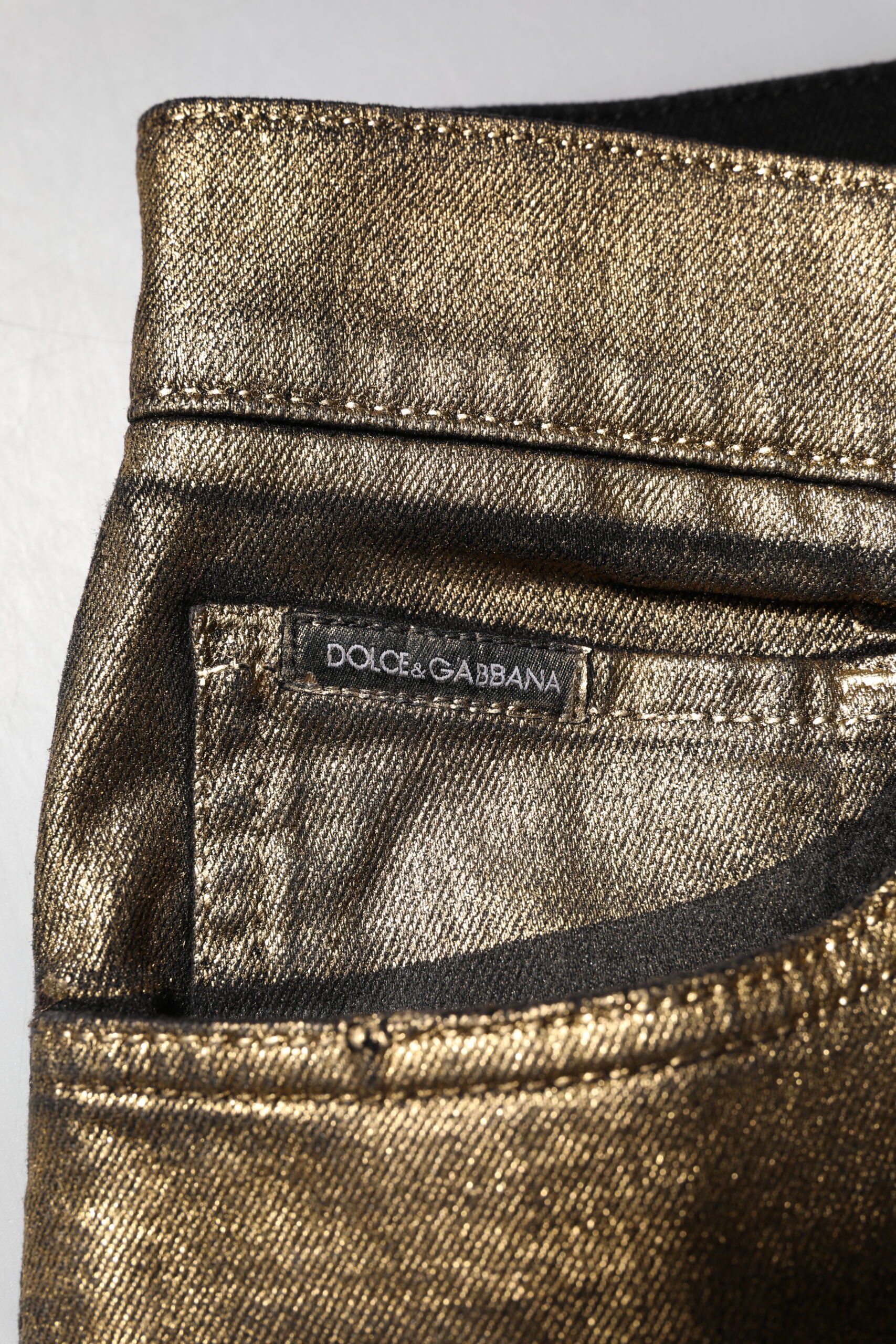 Dolce & Gabbana Gold Tattered Cotton Stretch Slim Denim Jeans Dolce & Gabbana