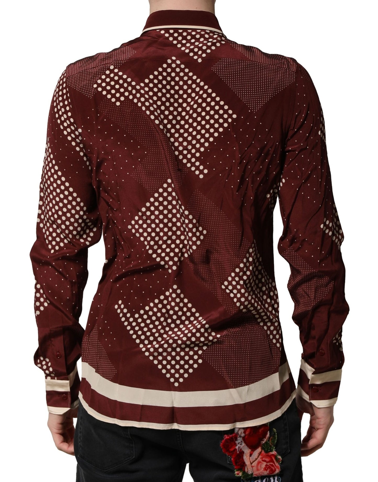 Dolce & Gabbana Maroon Dotted Silk Long Sleeve Casual Shirt Dolce & Gabbana