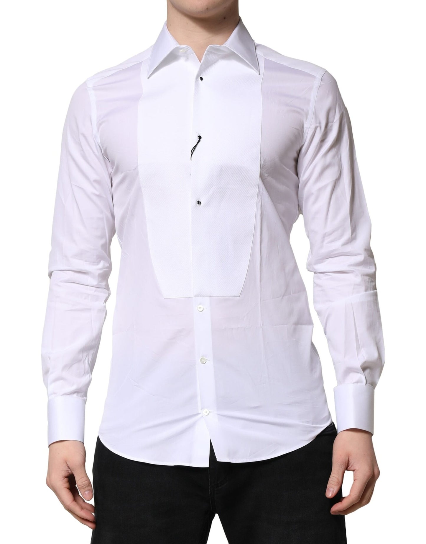 Dolce & Gabbana White GOLD Crown Cotton Dress Formal Shirt Dolce & Gabbana
