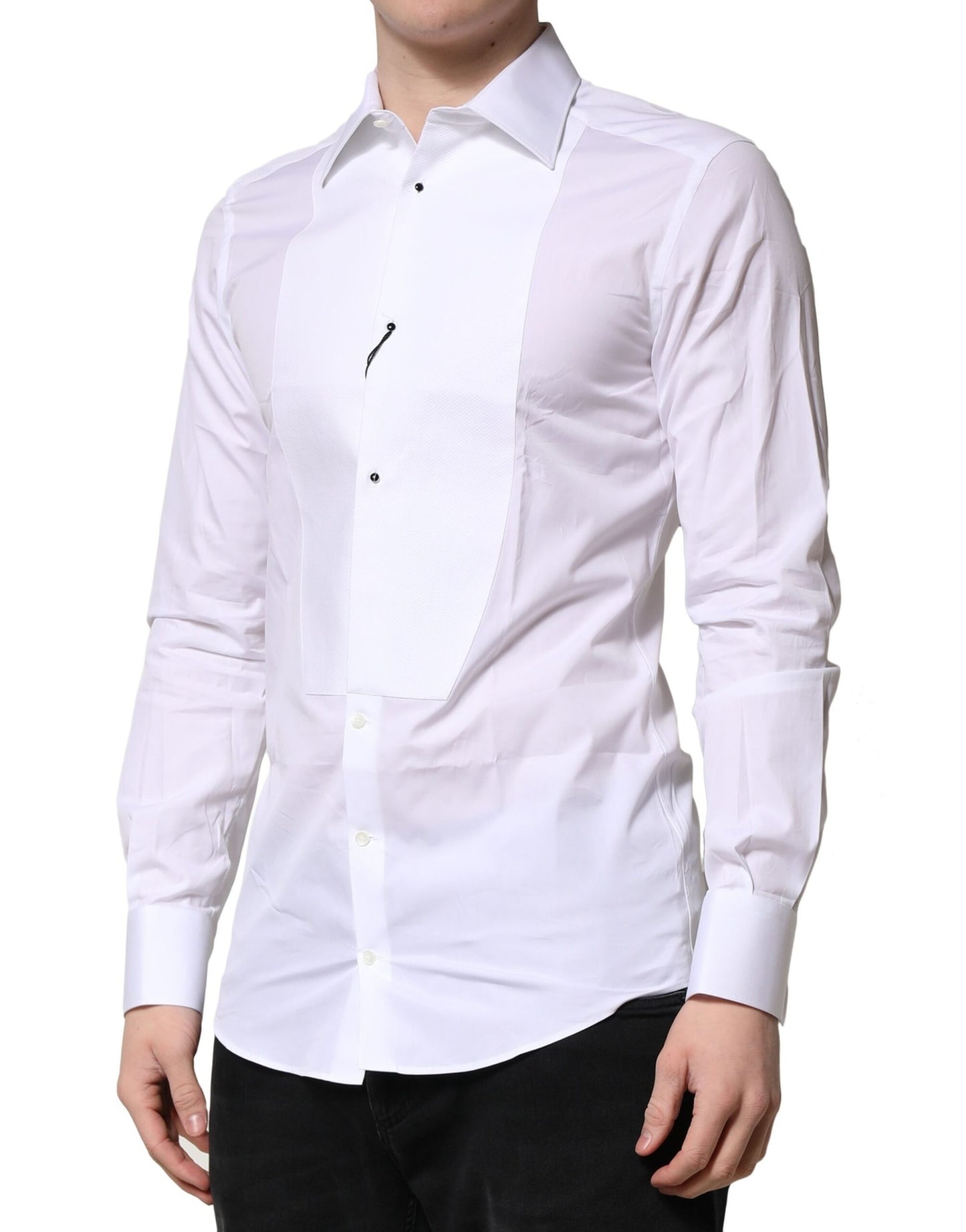 Dolce & Gabbana White GOLD Crown Cotton Dress Formal Shirt Dolce & Gabbana