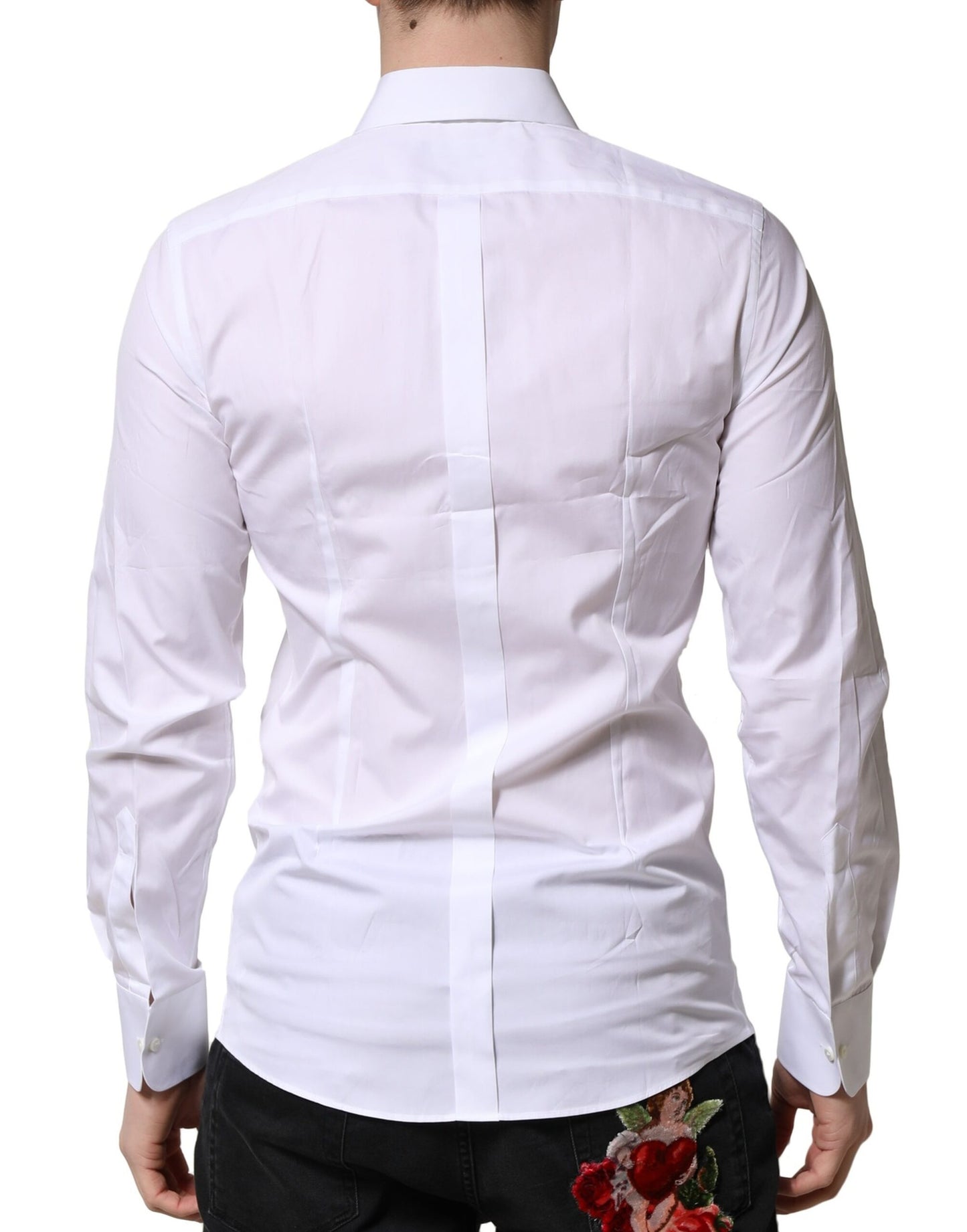 Dolce & Gabbana White GOLD Crown Cotton Dress Formal Shirt Dolce & Gabbana