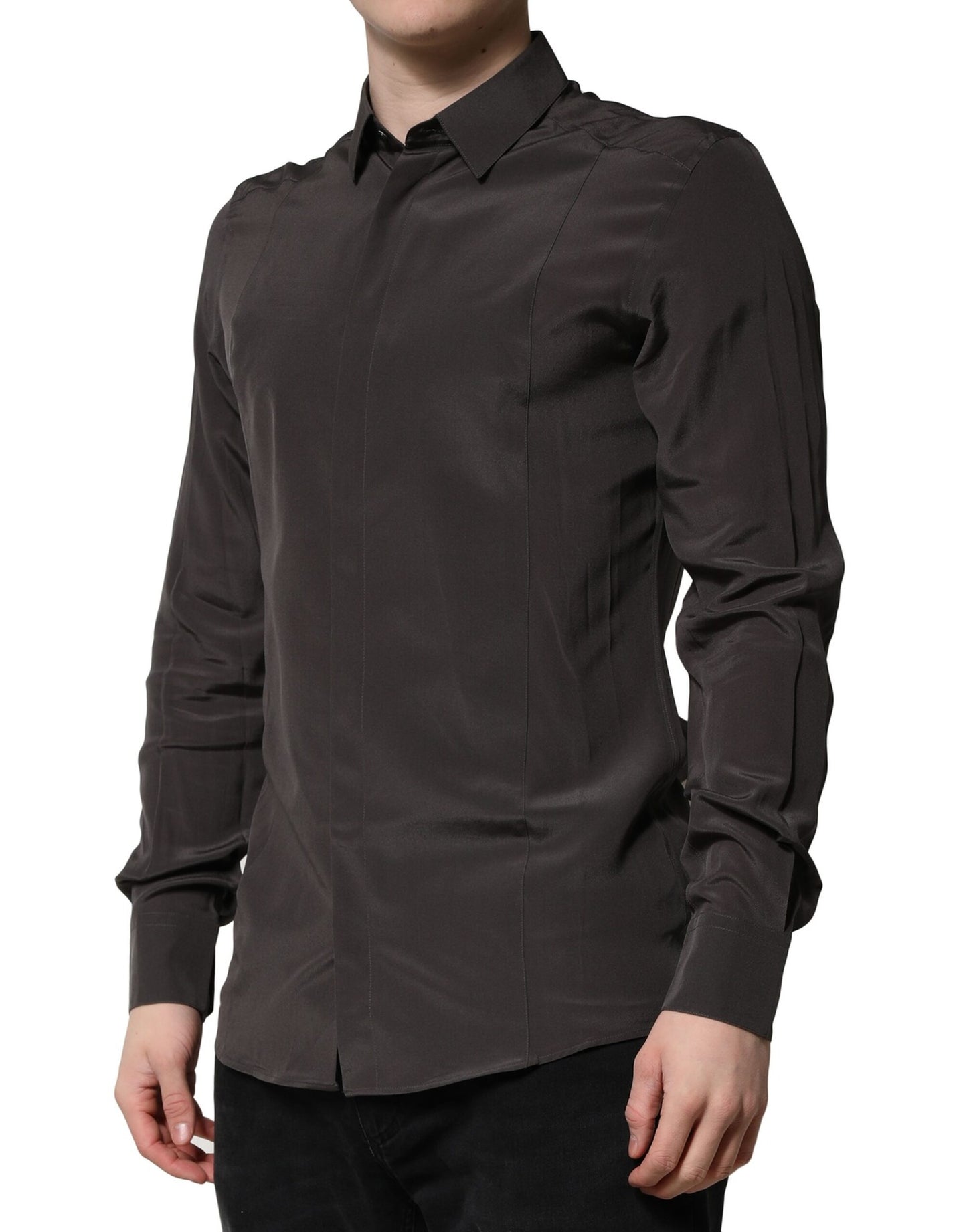 Dolce & Gabbana Dark Brown Silk GOLD Men Dress Formal Shirt Dolce & Gabbana