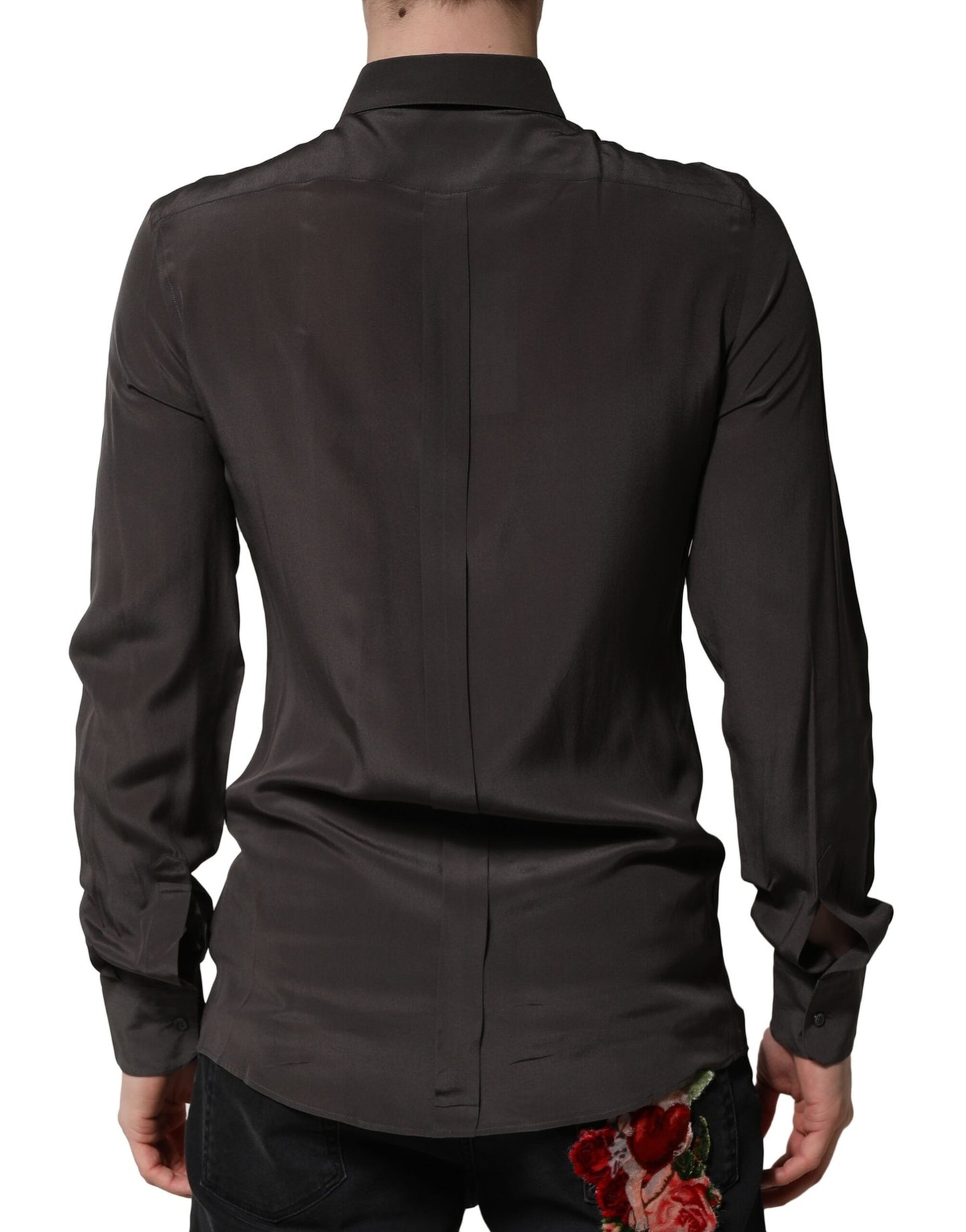 Dolce & Gabbana Dark Brown Silk GOLD Men Dress Formal Shirt Dolce & Gabbana