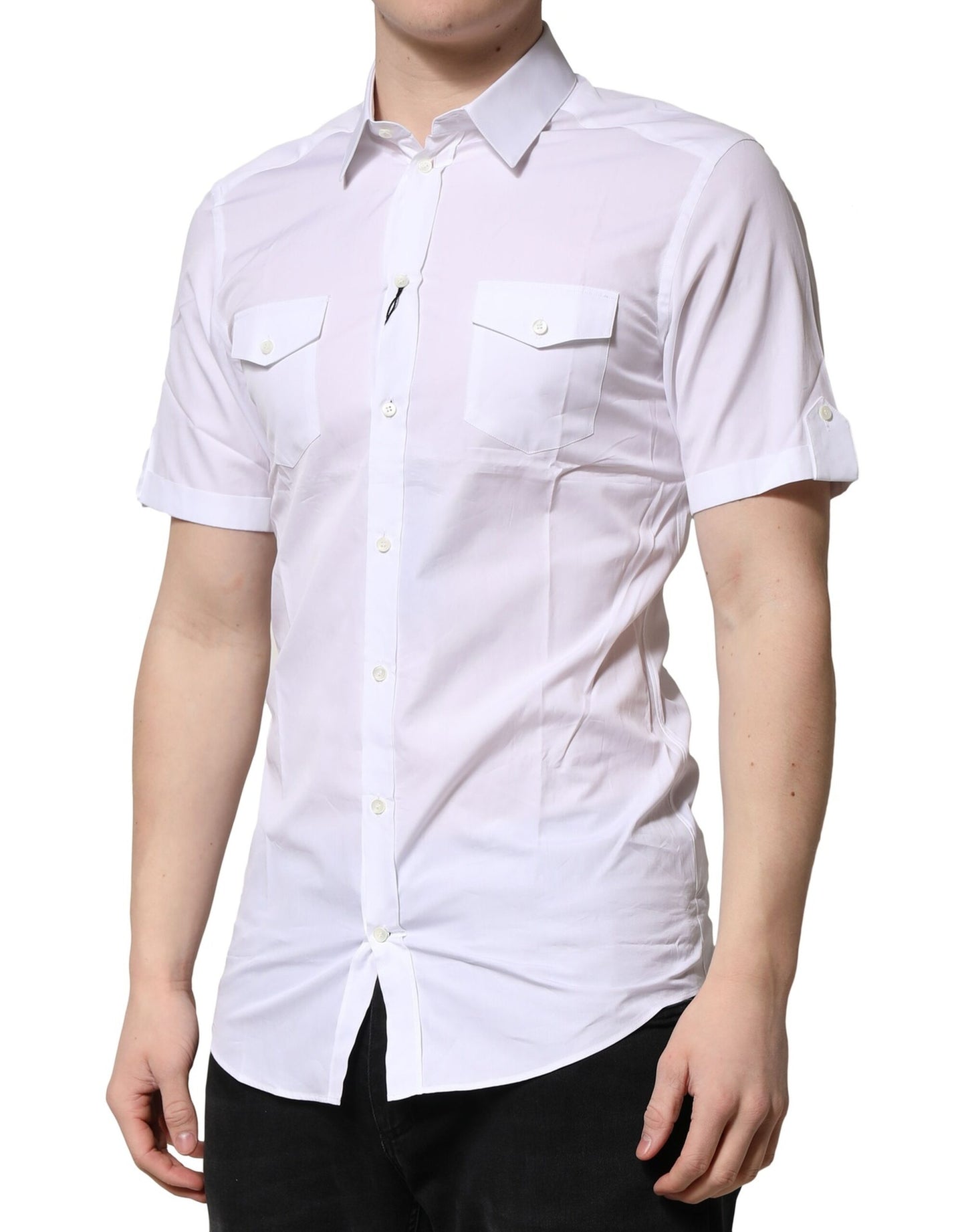 Dolce & Gabbana White Cotton GOLD Short Sleeves Casual Shirt Dolce & Gabbana