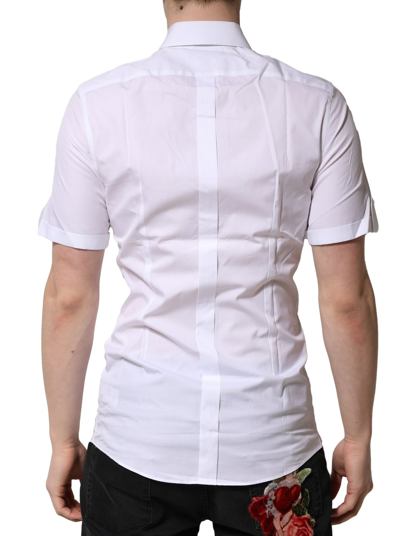 Dolce & Gabbana White Cotton GOLD Short Sleeves Casual Shirt Dolce & Gabbana