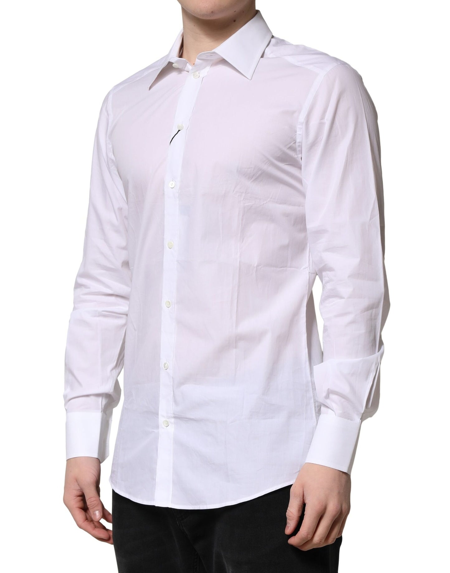 Dolce & Gabbana White Cotton Long Sleeves GOLD Formal Shirt Dolce & Gabbana