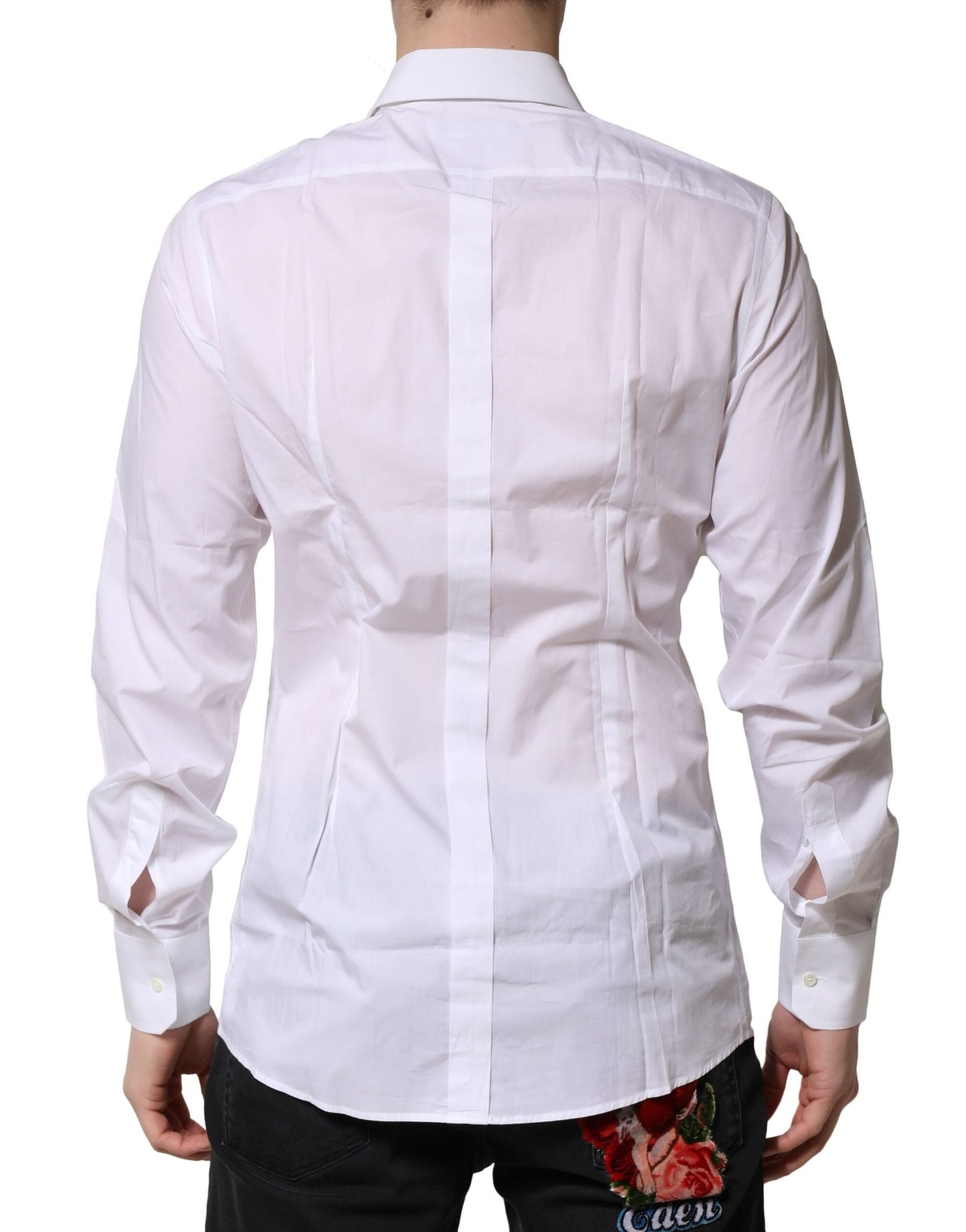 Dolce & Gabbana White Cotton Long Sleeves GOLD Formal Shirt Dolce & Gabbana