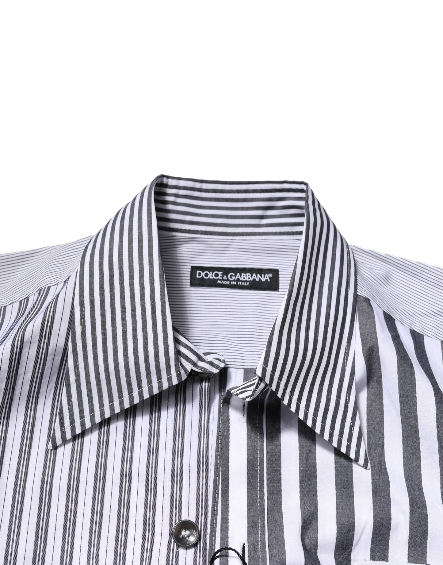 Dolce & Gabbana White Gray Striped Cotton Men Casual Shirt Dolce & Gabbana