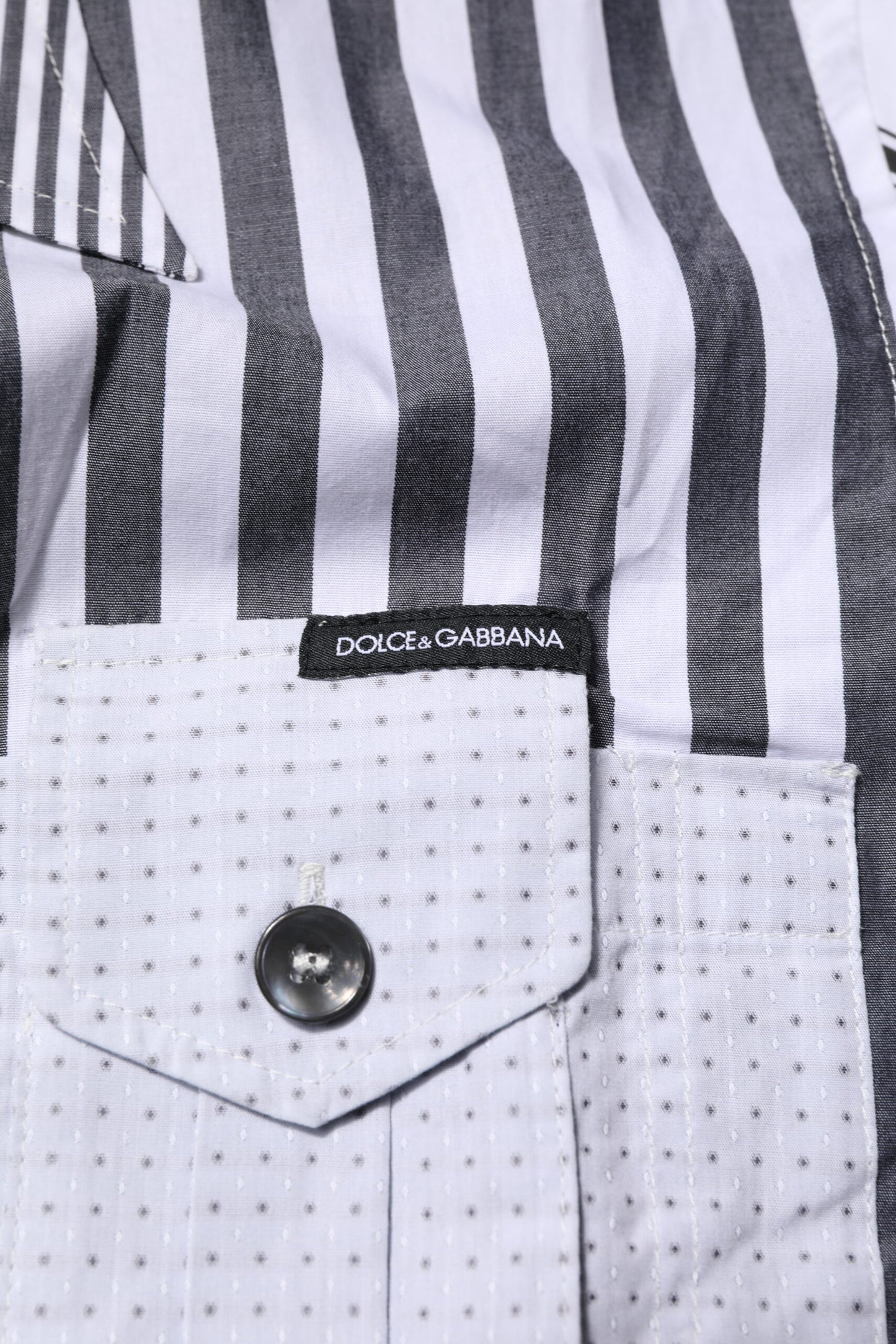 Dolce & Gabbana White Gray Striped Cotton Men Casual Shirt Dolce & Gabbana