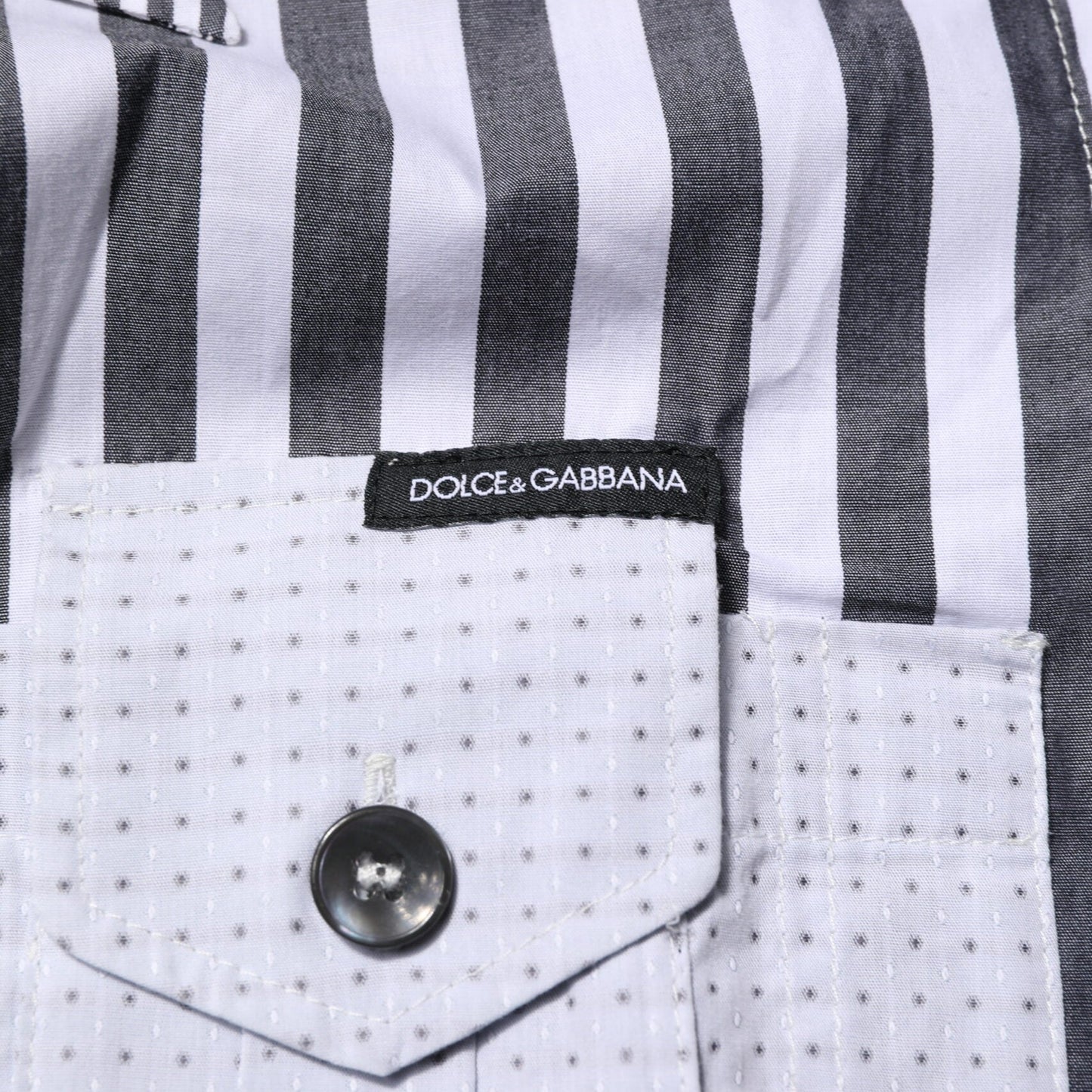 Dolce & Gabbana White Gray Striped Cotton Men Casual Shirt