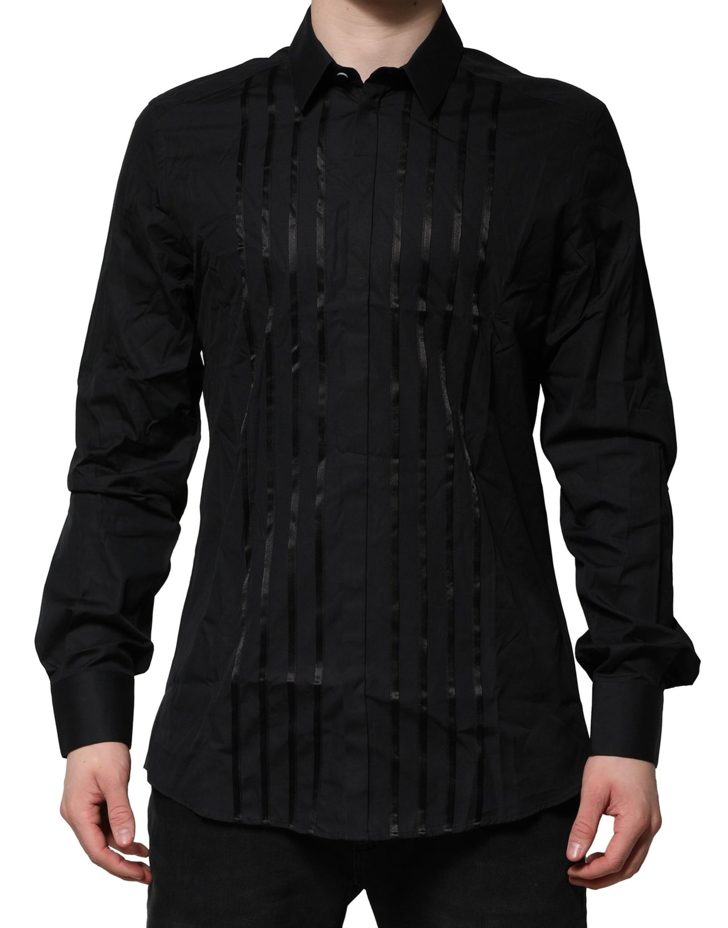 Dolce & Gabbana Black Cotton GOLD Mens Dress Formal Shirt Dolce & Gabbana