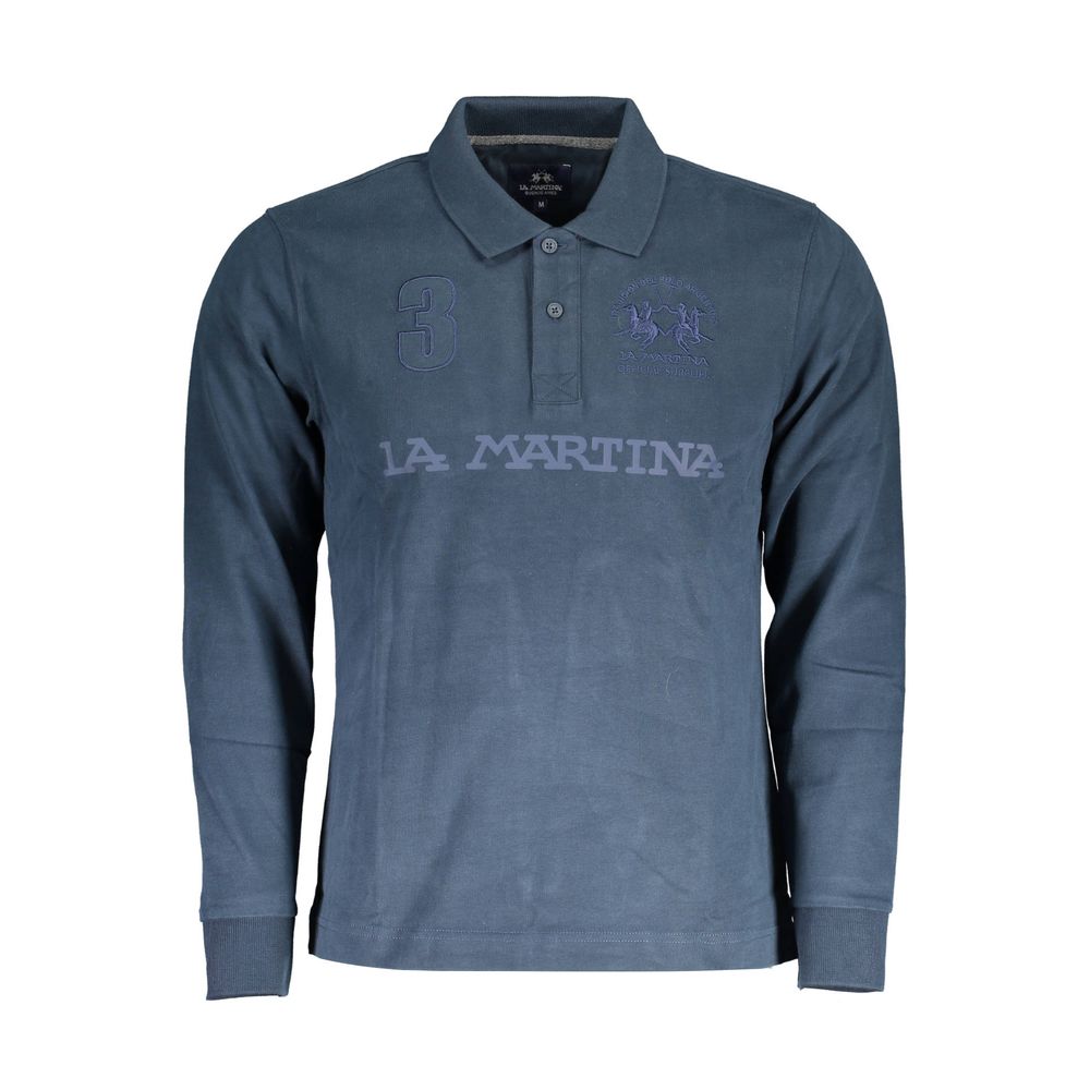 La Martina Blue Cotton Men Polo Shirt La Martina
