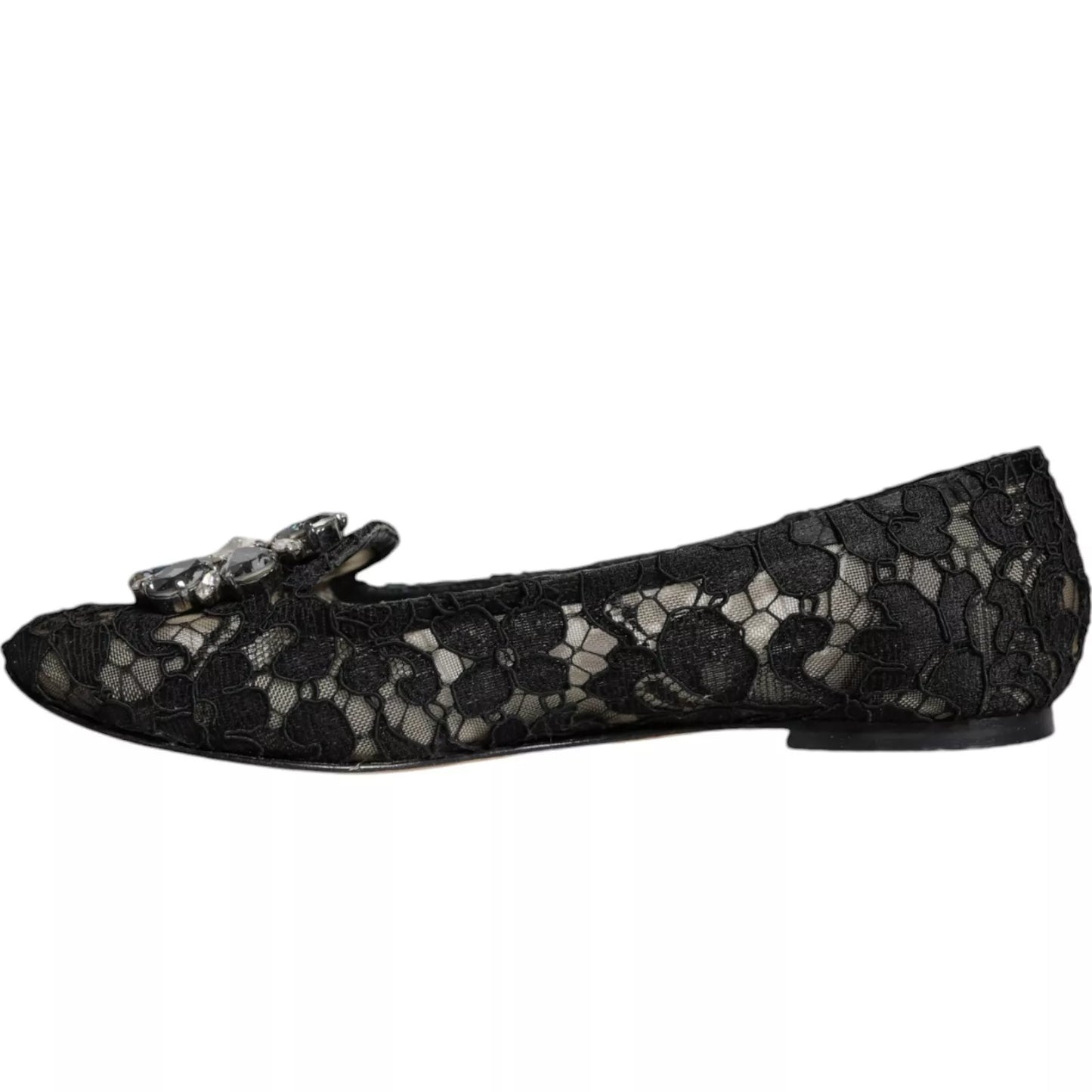 Dolce & Gabbana Black Lace Crystal Ballet Flats Loafer Shoes Dolce & Gabbana