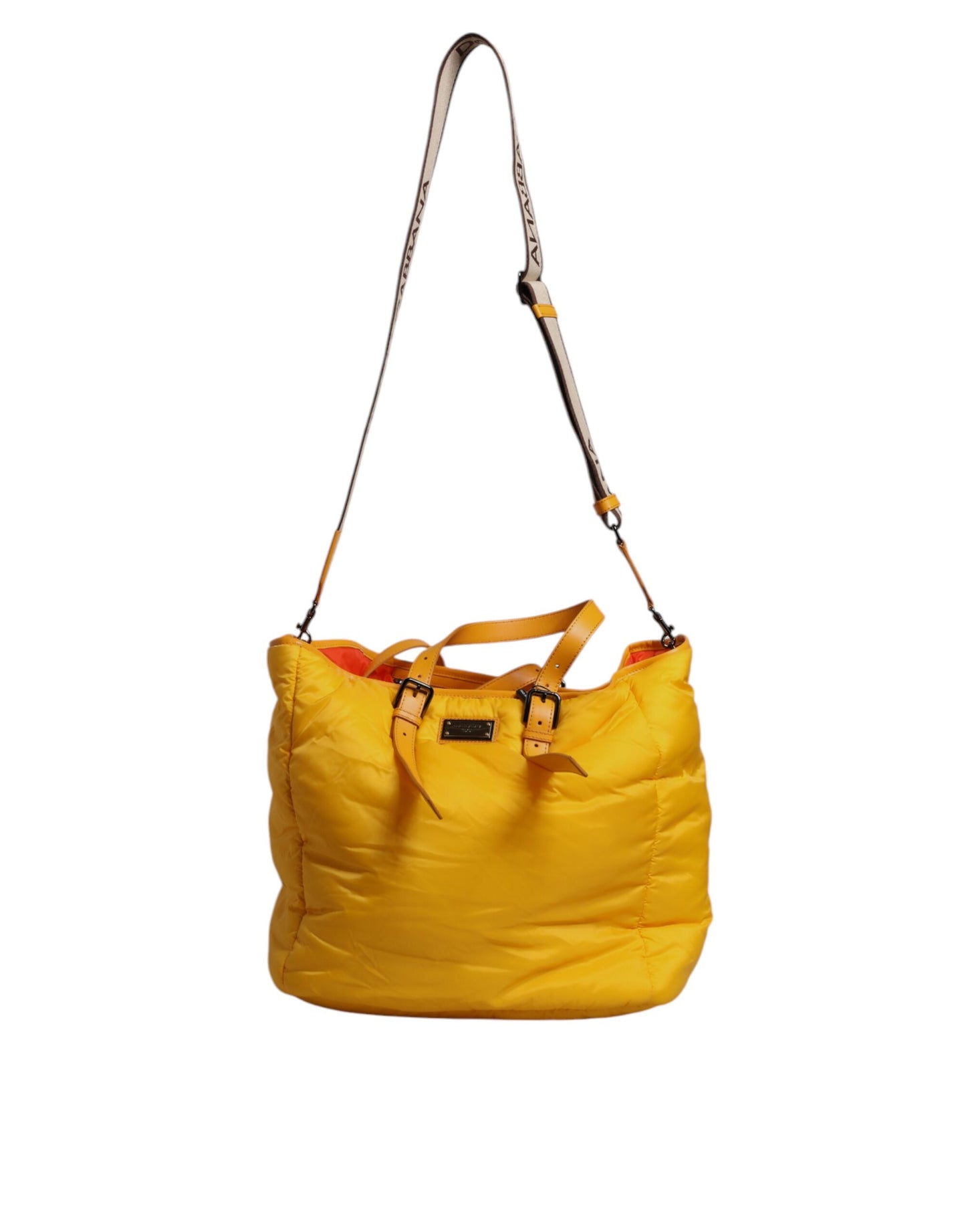 Dolce & Gabbana Yellow Orange Nylon Logo Plaque Hand Shoulder Tote Bag Dolce & Gabbana