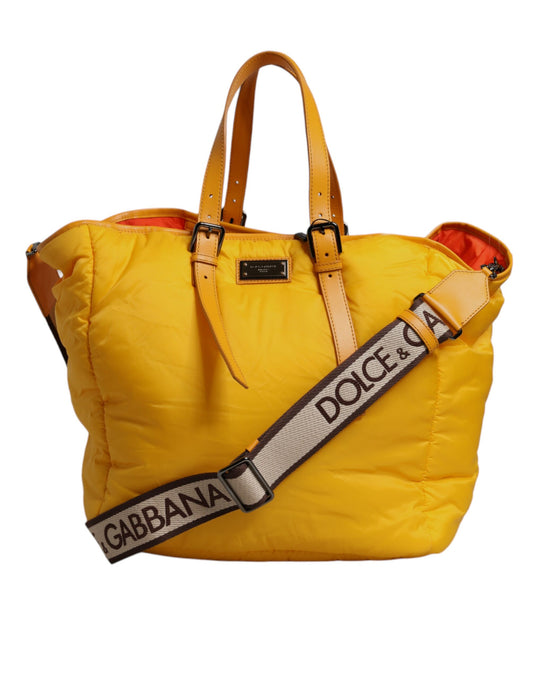 Dolce & Gabbana Yellow Orange Nylon Logo Plaque Hand Shoulder Tote Bag Dolce & Gabbana