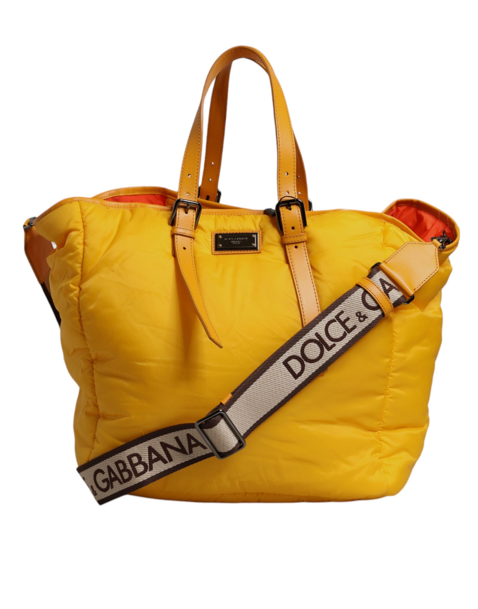 Dolce & Gabbana Yellow Orange Nylon Logo Plaque Hand Shoulder Tote Bag Dolce & Gabbana
