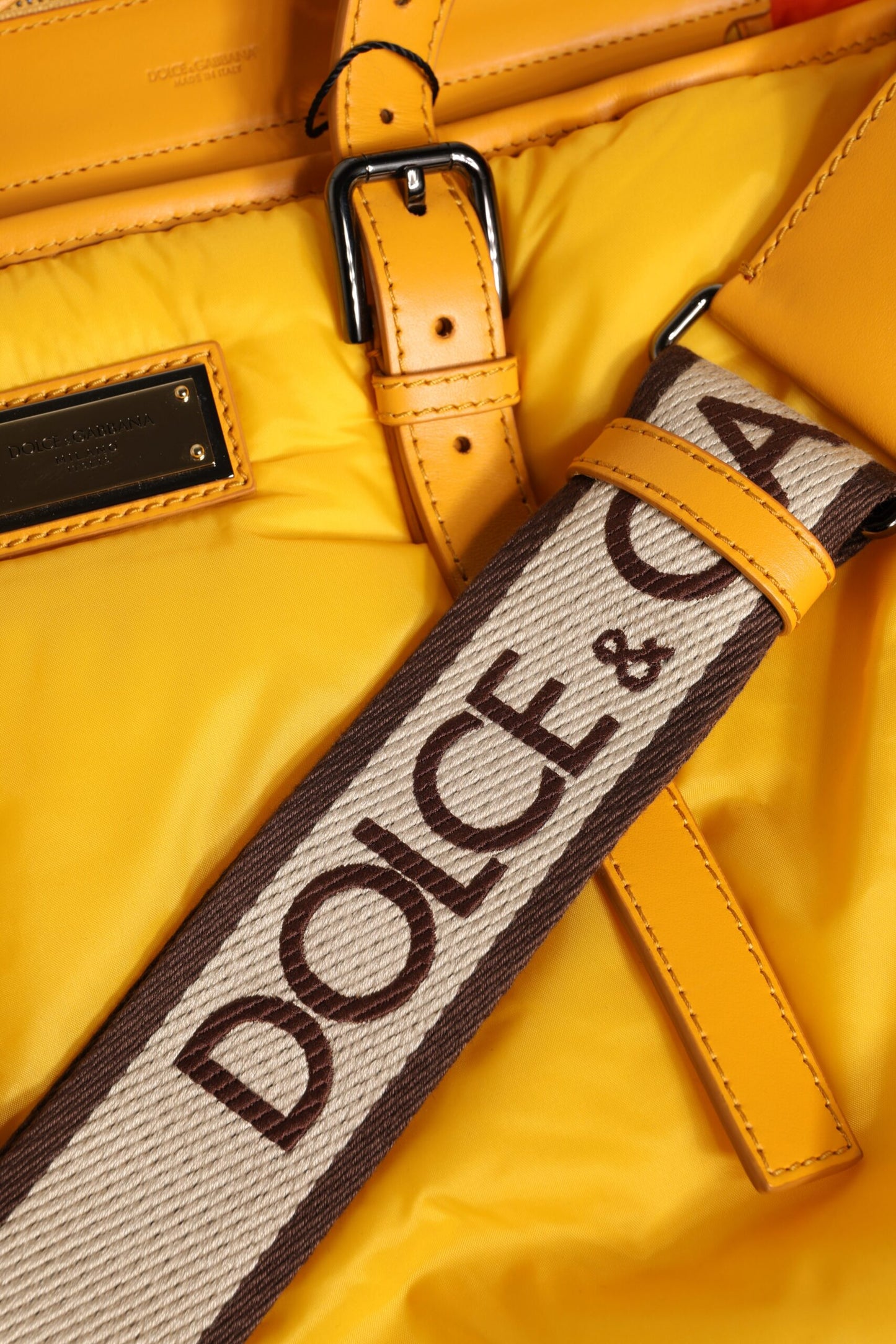 Dolce & Gabbana Yellow Orange Nylon Logo Plaque Hand Shoulder Tote Bag Dolce & Gabbana