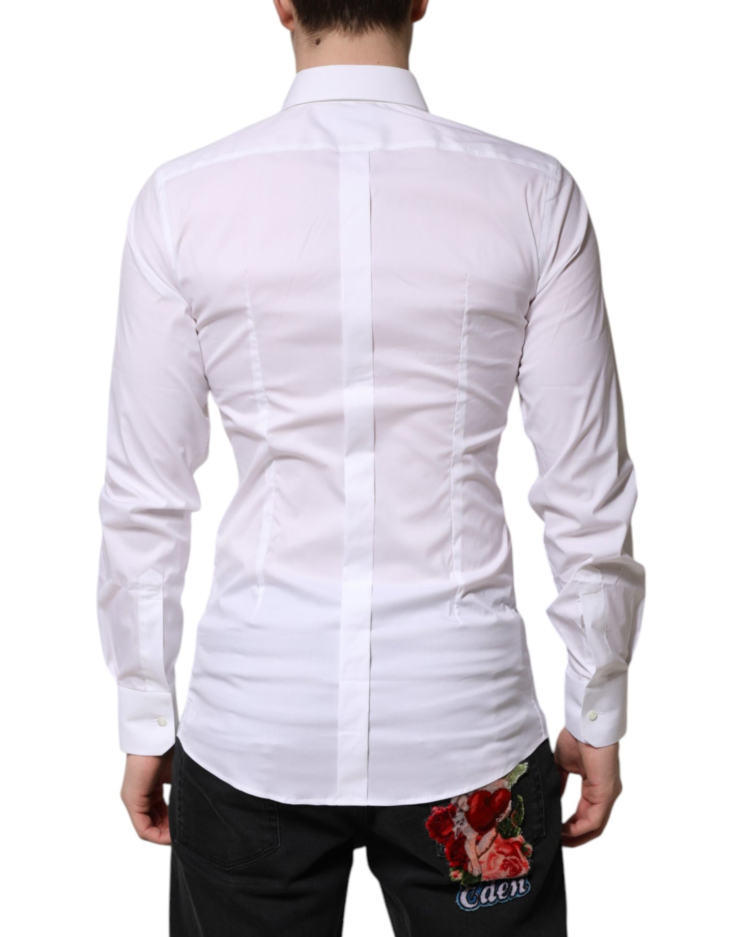 Dolce & Gabbana White Cotton GOLD Long Sleeves Formal Shirt Dolce & Gabbana