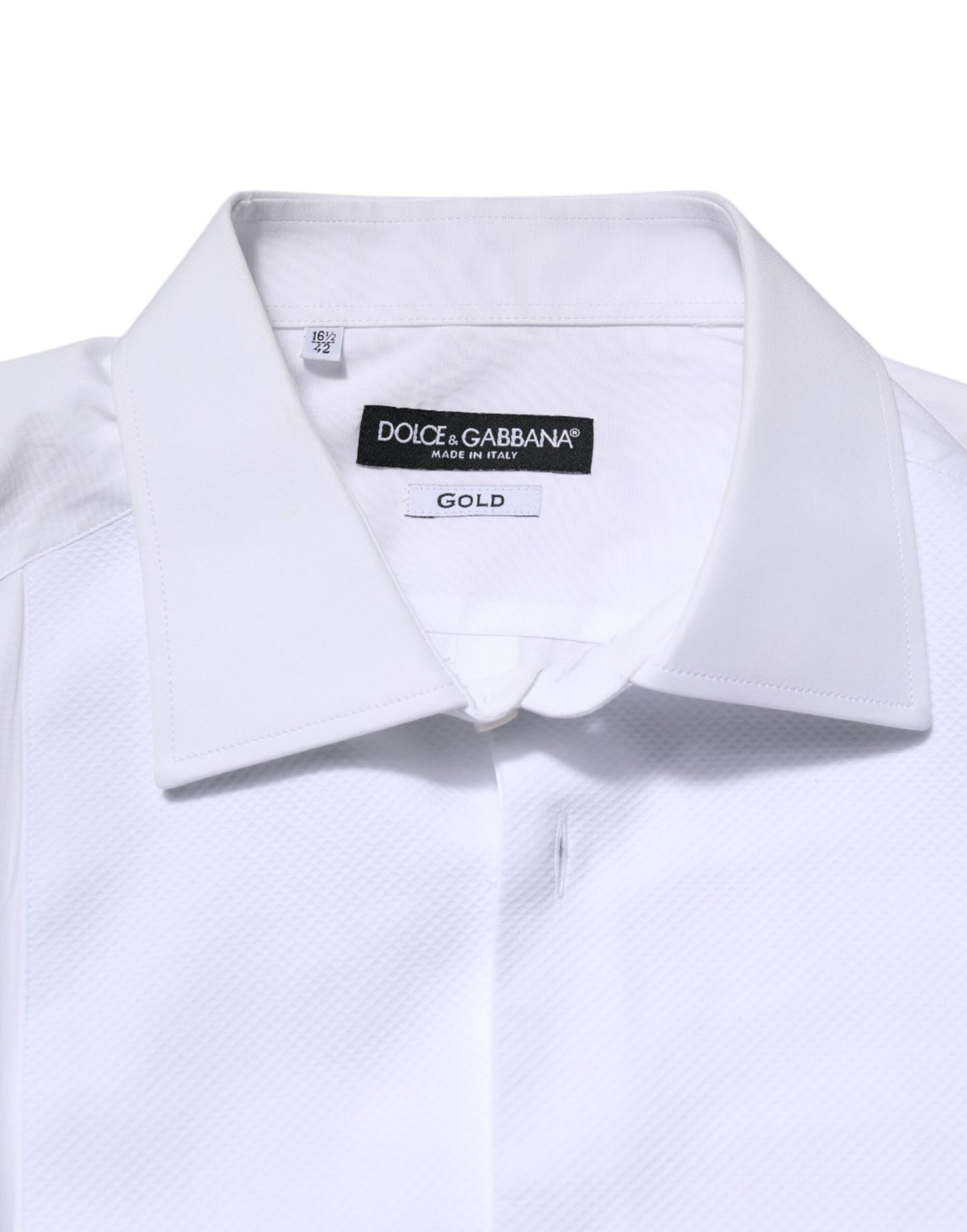 Dolce & Gabbana White Silk Bib Poplin GOLD Men Formal Shirt Dolce & Gabbana