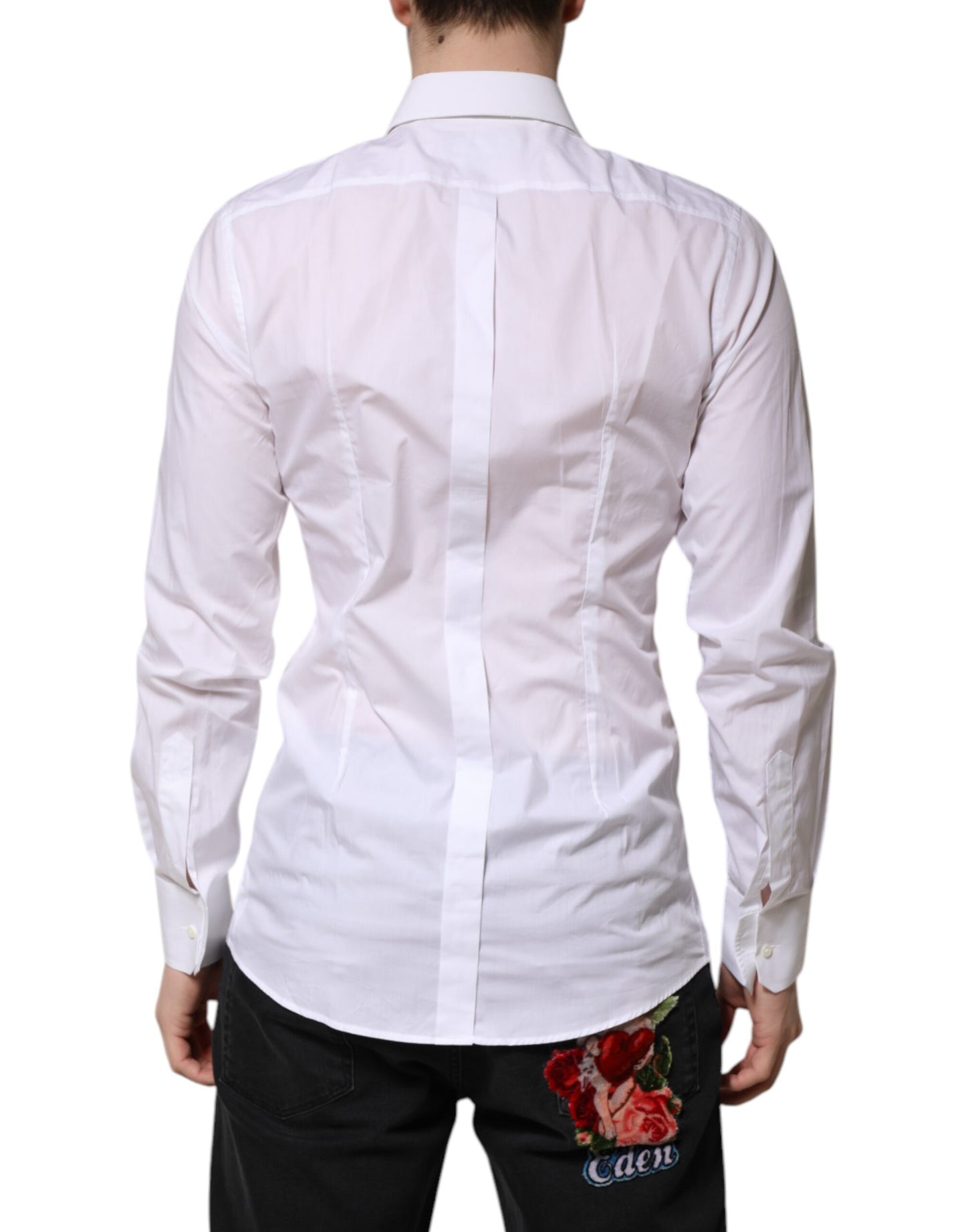 Dolce & Gabbana White GOLD Long Sleeves Dress Men Formal Shirt Dolce & Gabbana