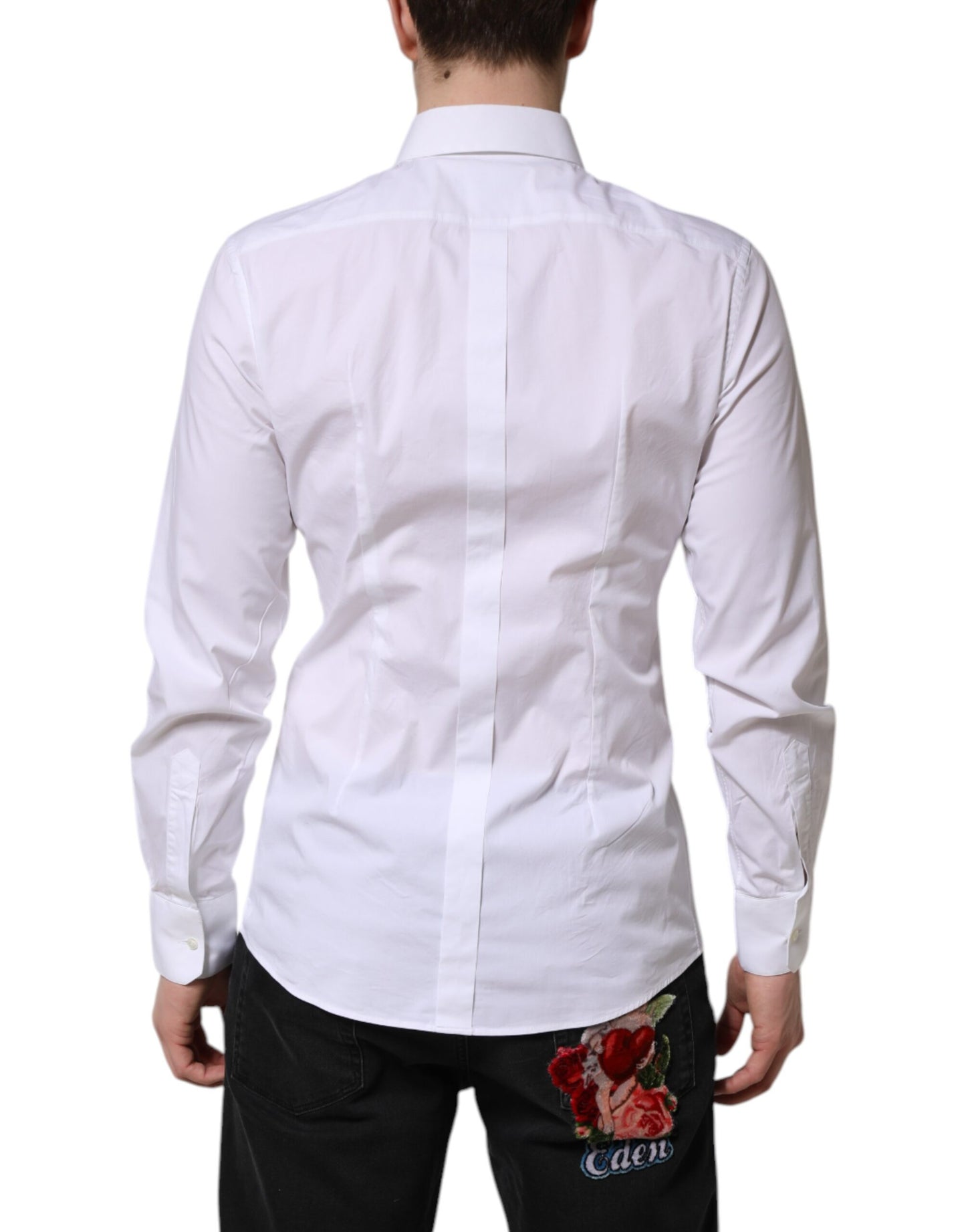 Dolce & Gabbana White GOLD Cotton Dress Formal Shirt Dolce & Gabbana