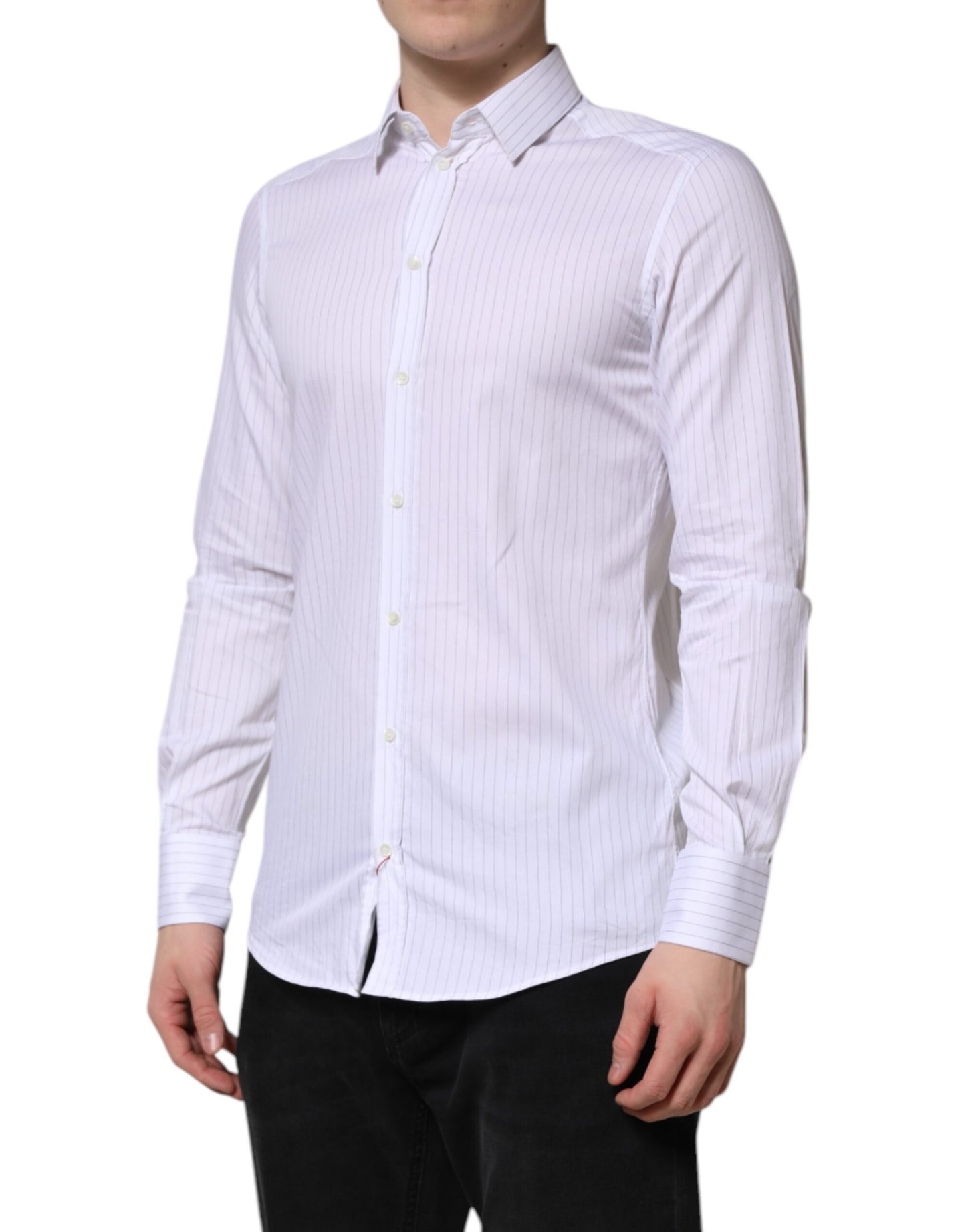 Dolce & Gabbana White Stripes Cotton Long Sleeve Formal Shirt Dolce & Gabbana