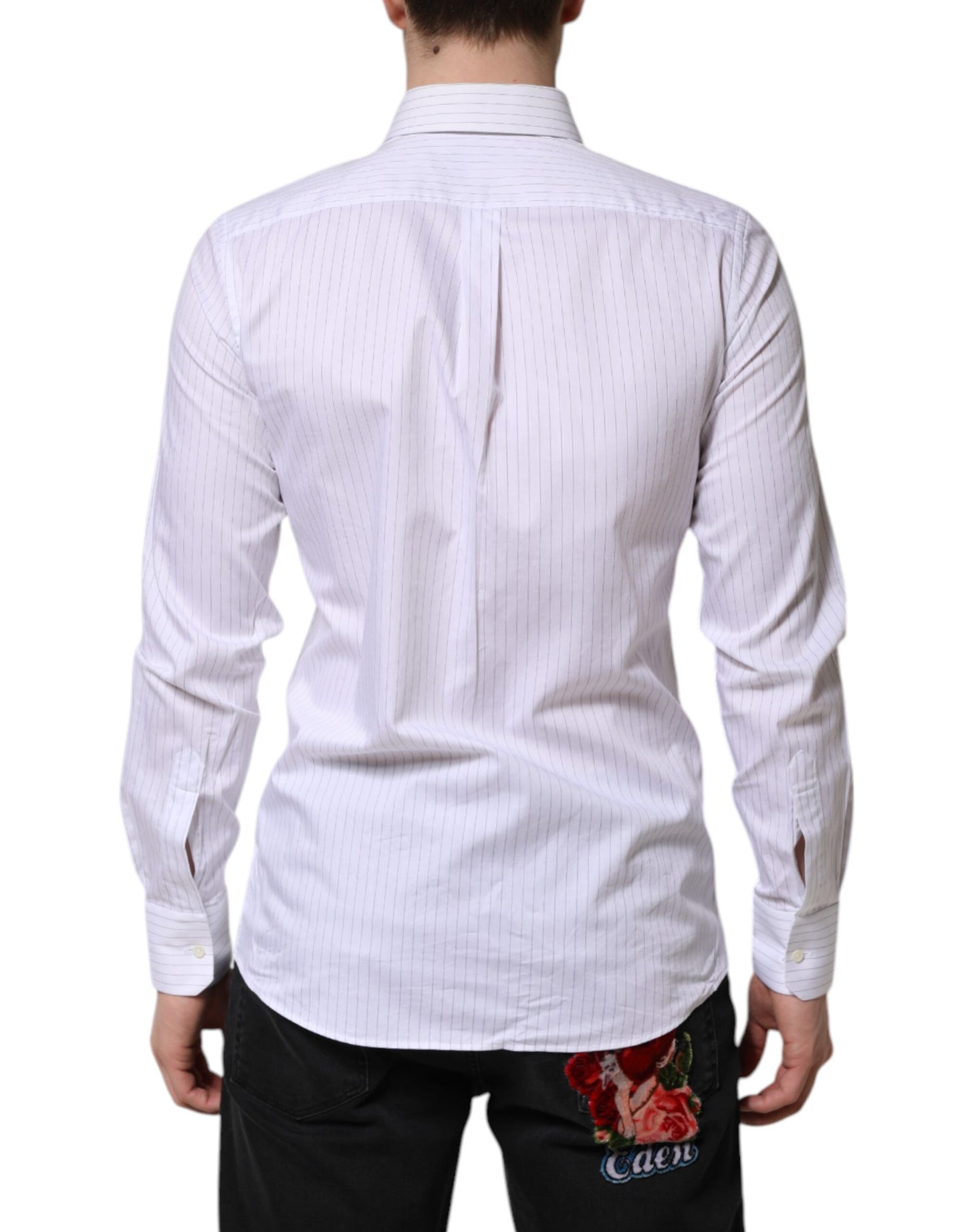 Dolce & Gabbana White Stripes Cotton Long Sleeve Formal Shirt Dolce & Gabbana