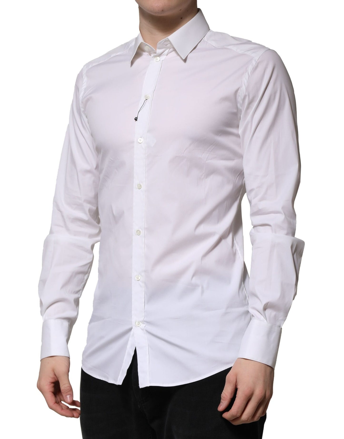 Dolce & Gabbana White Cotton Long Sleeves GOLD Formal Shirt Dolce & Gabbana