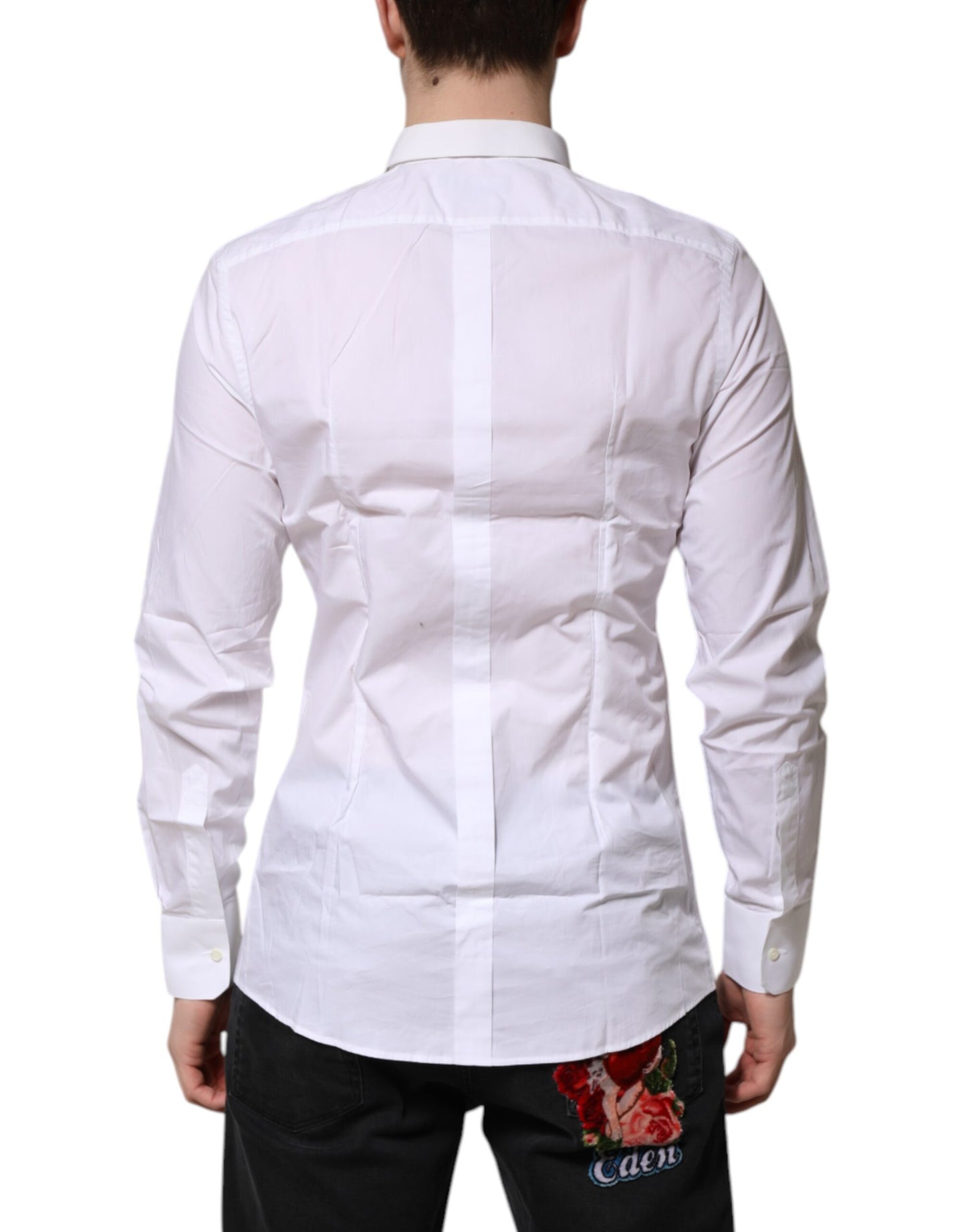 Dolce & Gabbana White GOLD Cotton Long Sleeves Men Formal Shirt Dolce & Gabbana